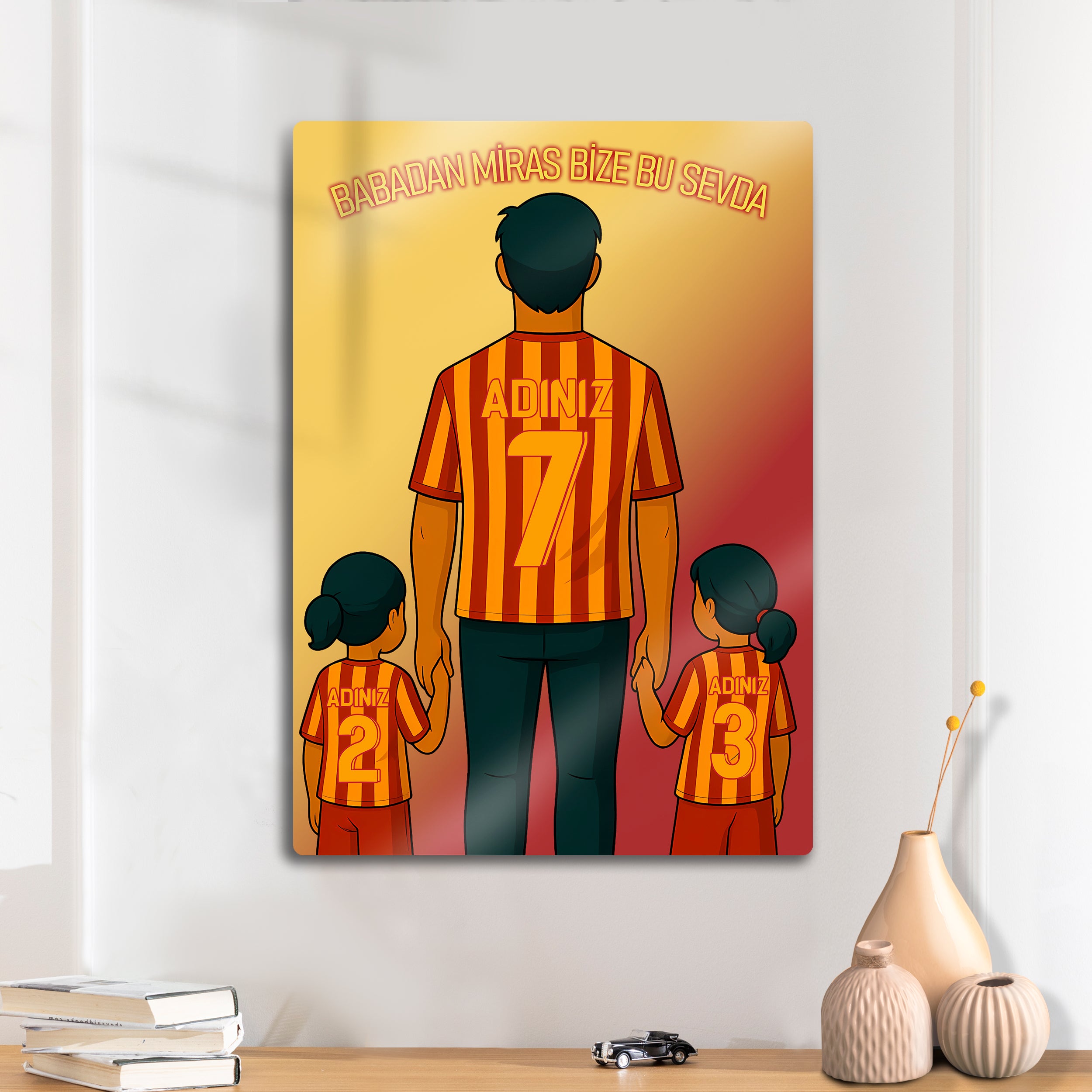 Galatasaray Baba 2 Kız Çocuk - Kişiselleştirilebilir Metal Tablo
