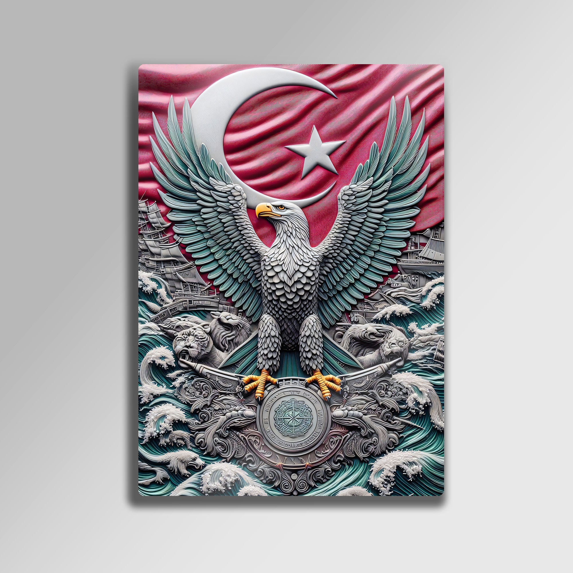Ay Yıldızlı Bayrak ve Epik Kartal 3D - Metal Tablo