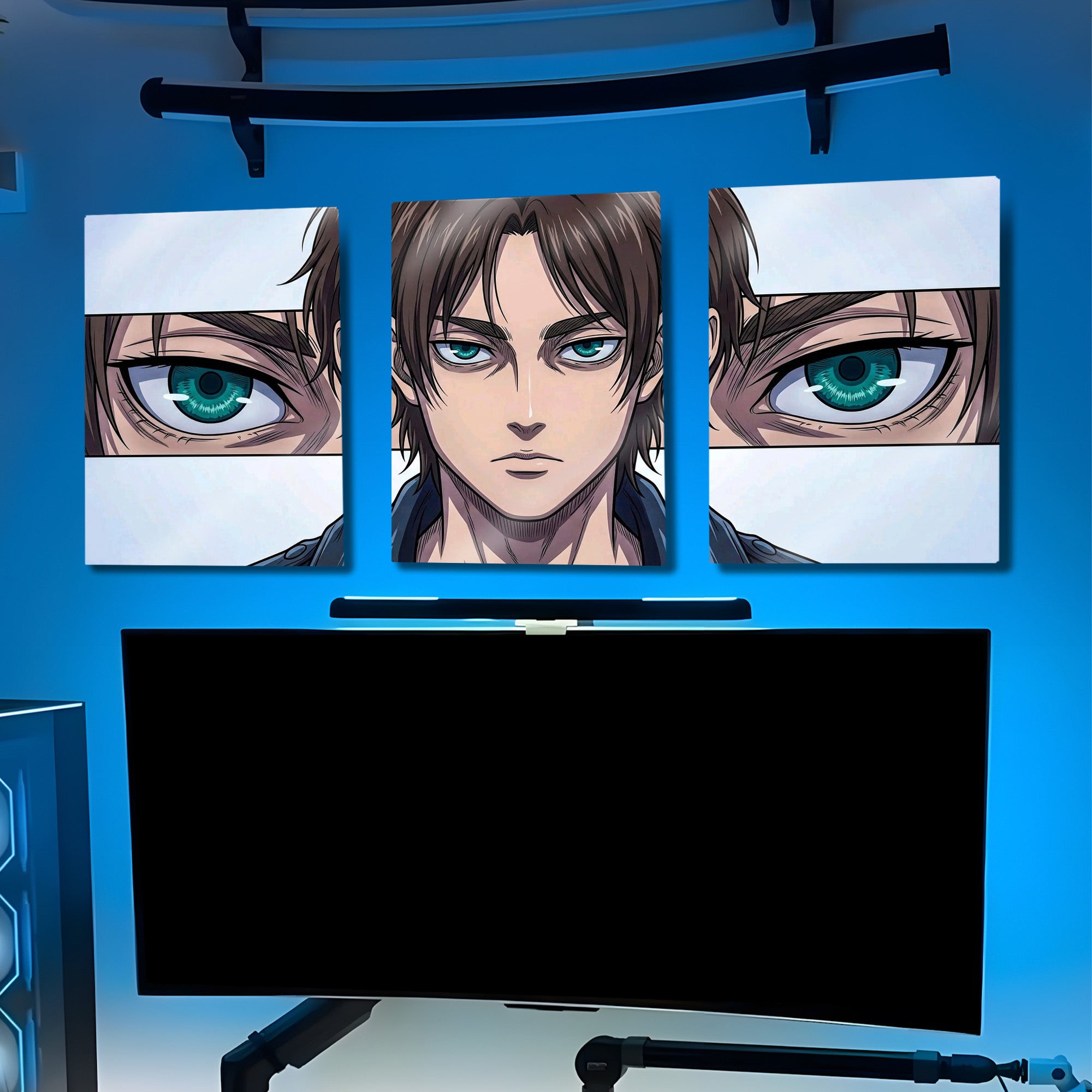 Eren Yeager 3 Parça Metal Tablo – Attack on Titan Anime Setup