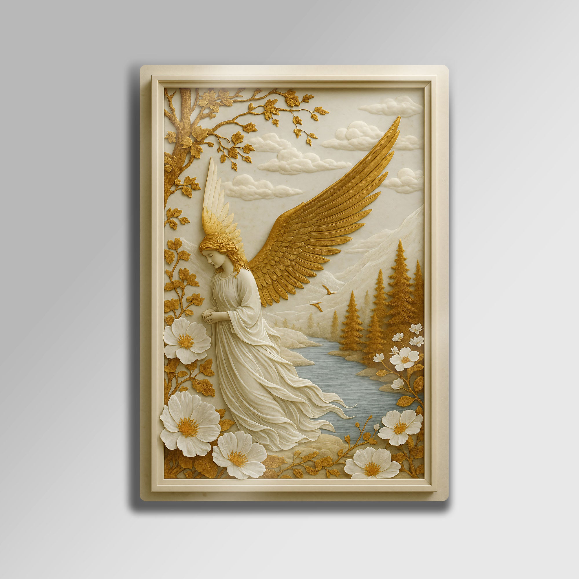 3D Koruyucu Melek Rölyef - Metal Tablo