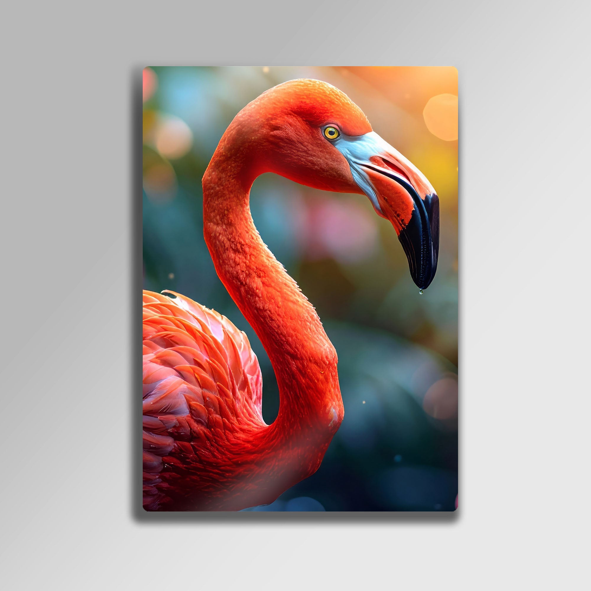 Flamingo, Tropikal Modern Duvar Dekoru, Renkli Sanat Poster - Metal Tablo