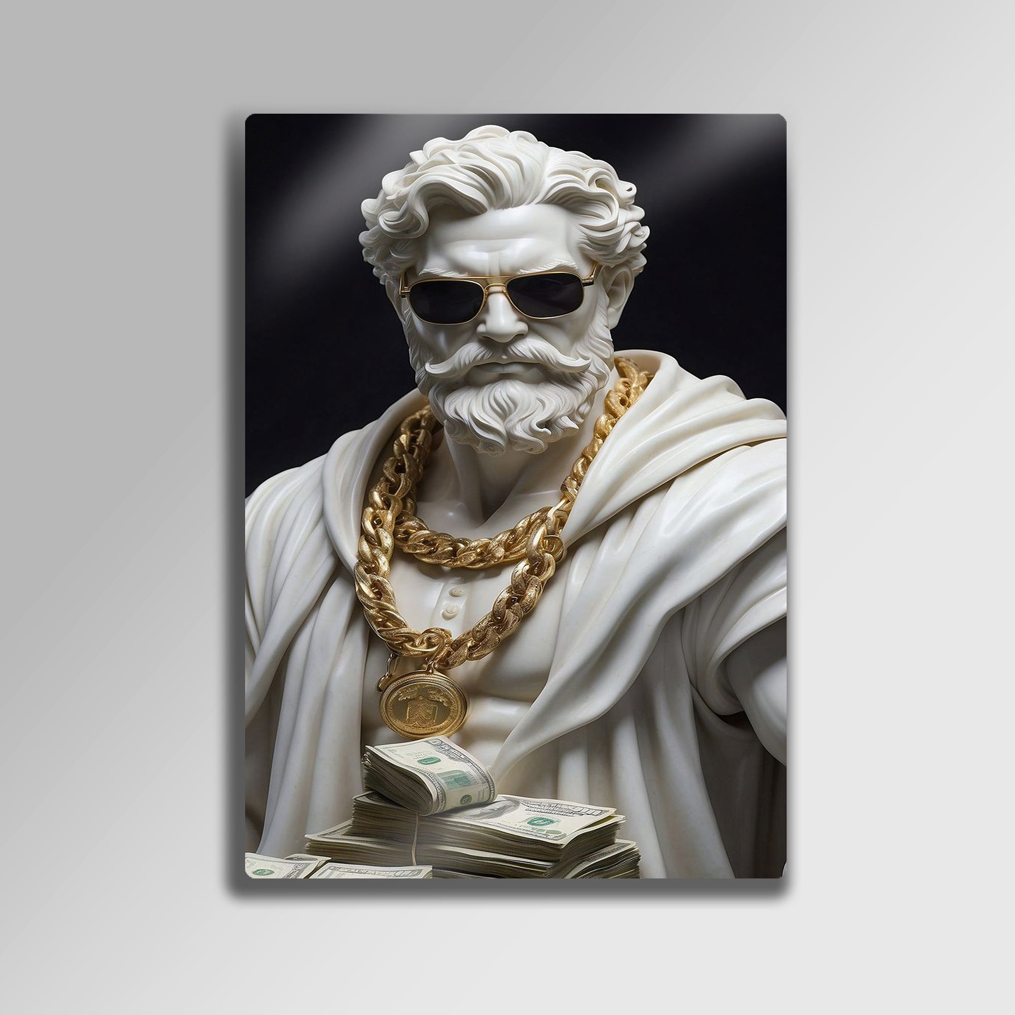 Hip Hop Zeus Heykeli ve Para Temalı - Metal Tablo