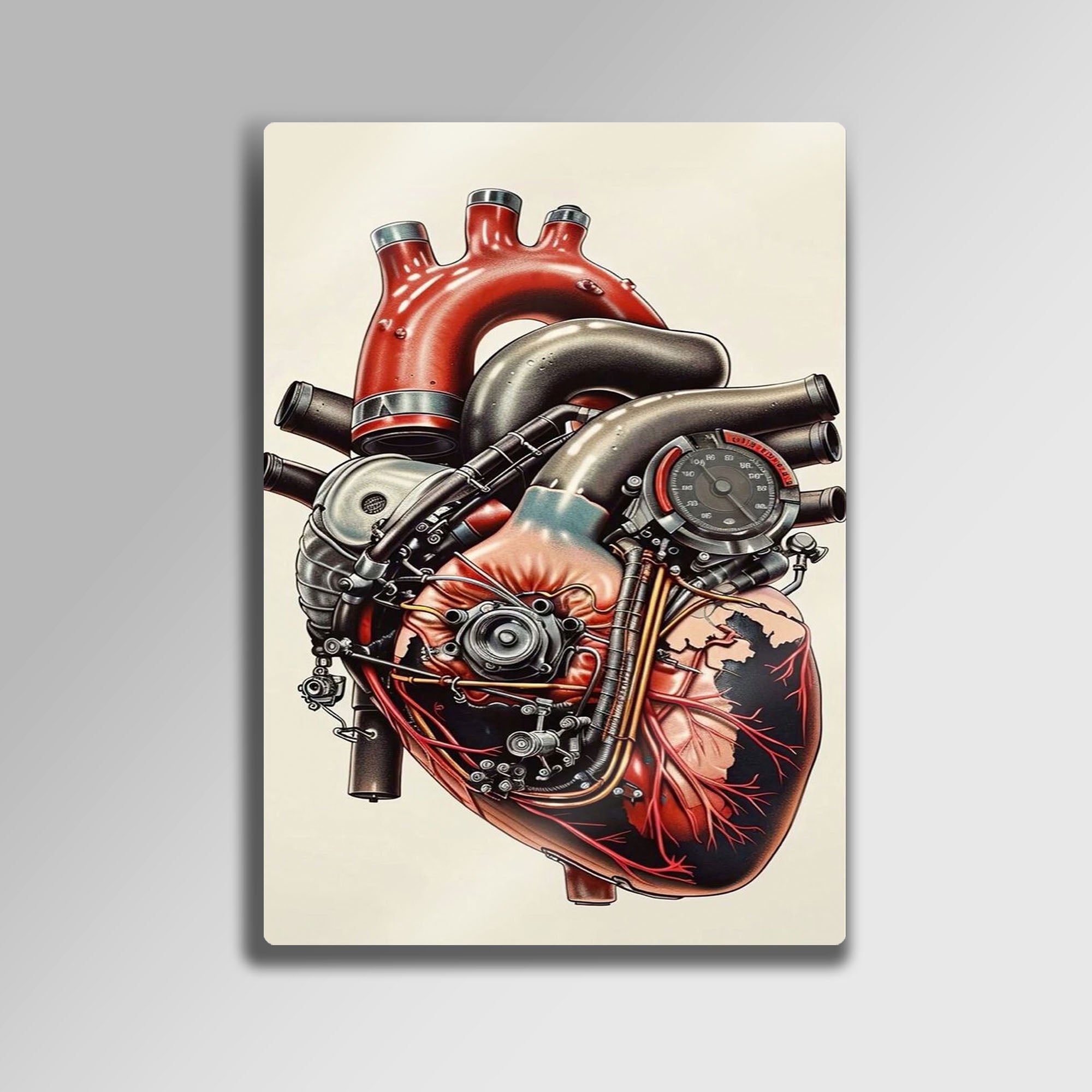 Yaşam Motoru: Detaylı Biyomekanik Kalp İllüstrasyonu - Metal Tablo