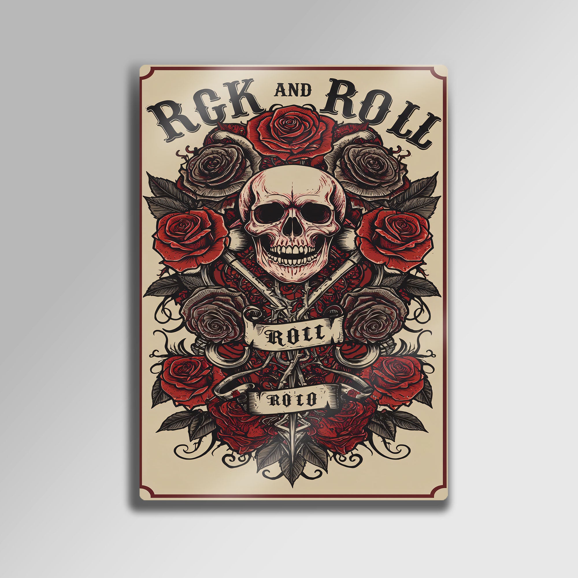 Rock and Roll Kuru Kafa ve Güller - Metal Tablo