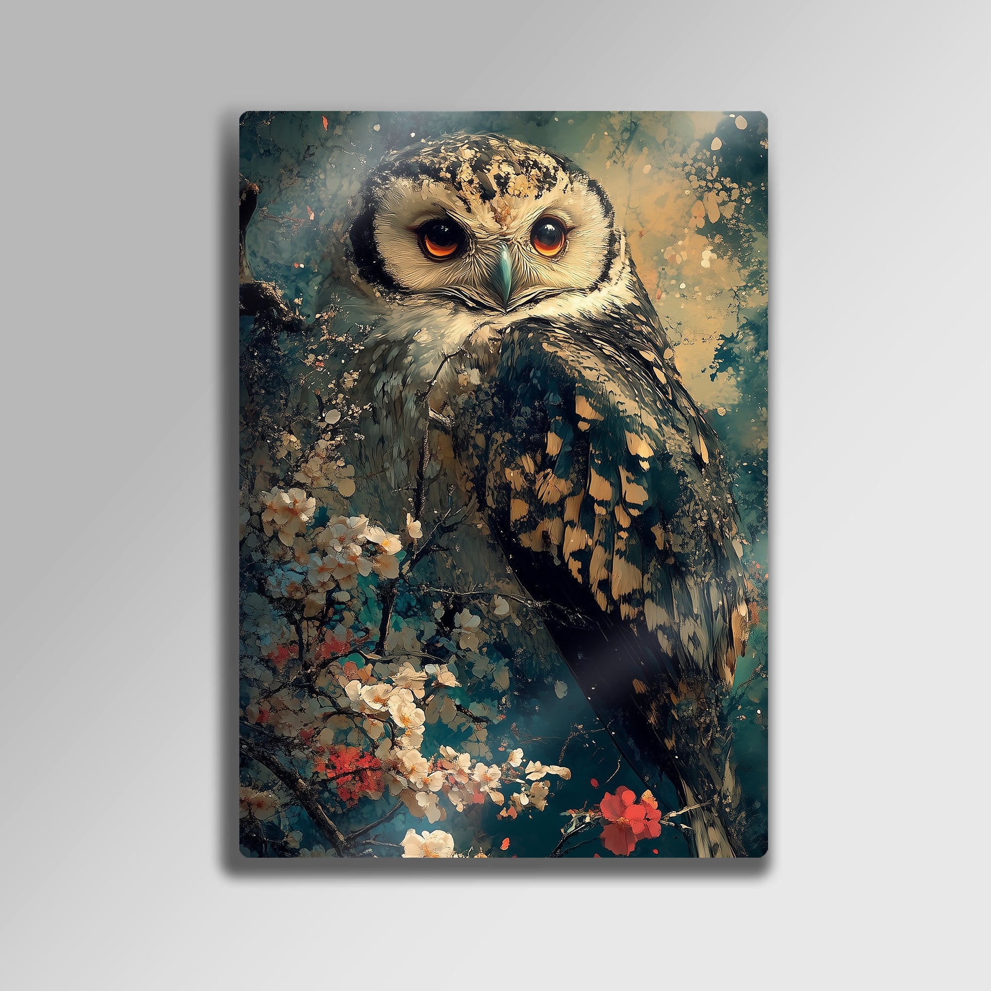 Baykuş ve Çiçekler Sanatsal - Metal Tablo