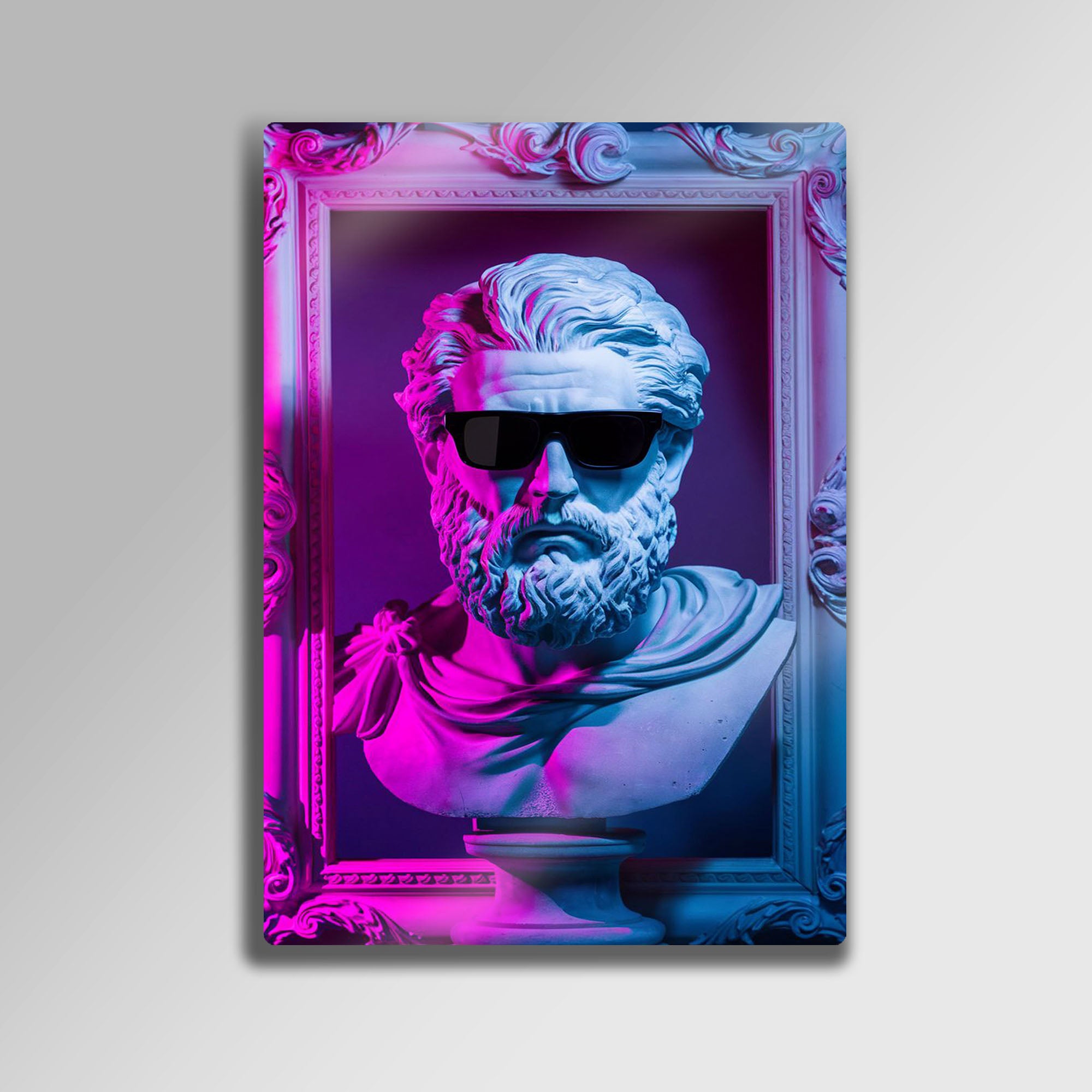 Gözlüklü Vektörel Tanrı Pop Art Zeus Heykeli - Metal Tablo