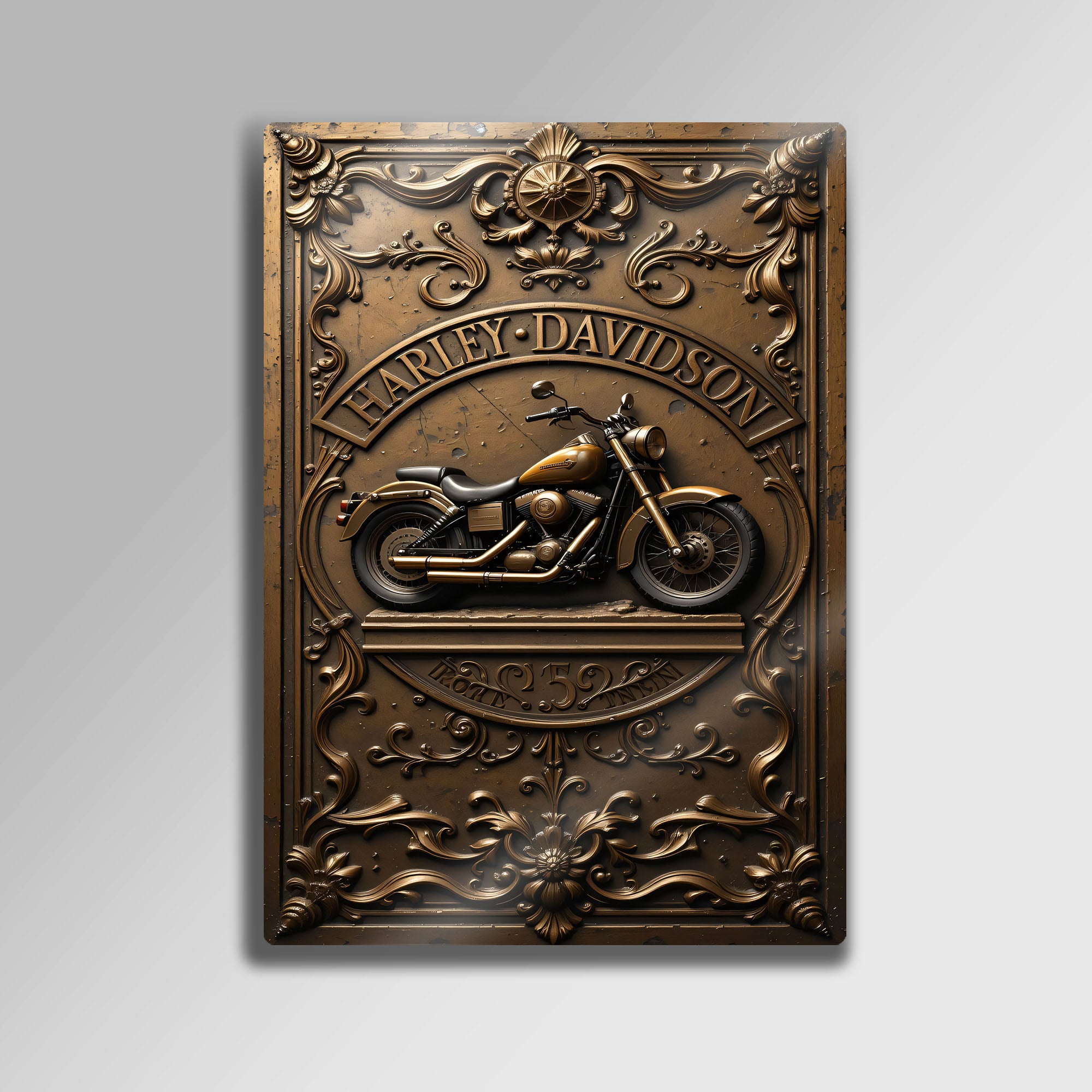 Harley Retro Motosiklet Tasarım Vintage - Metal Tablo
