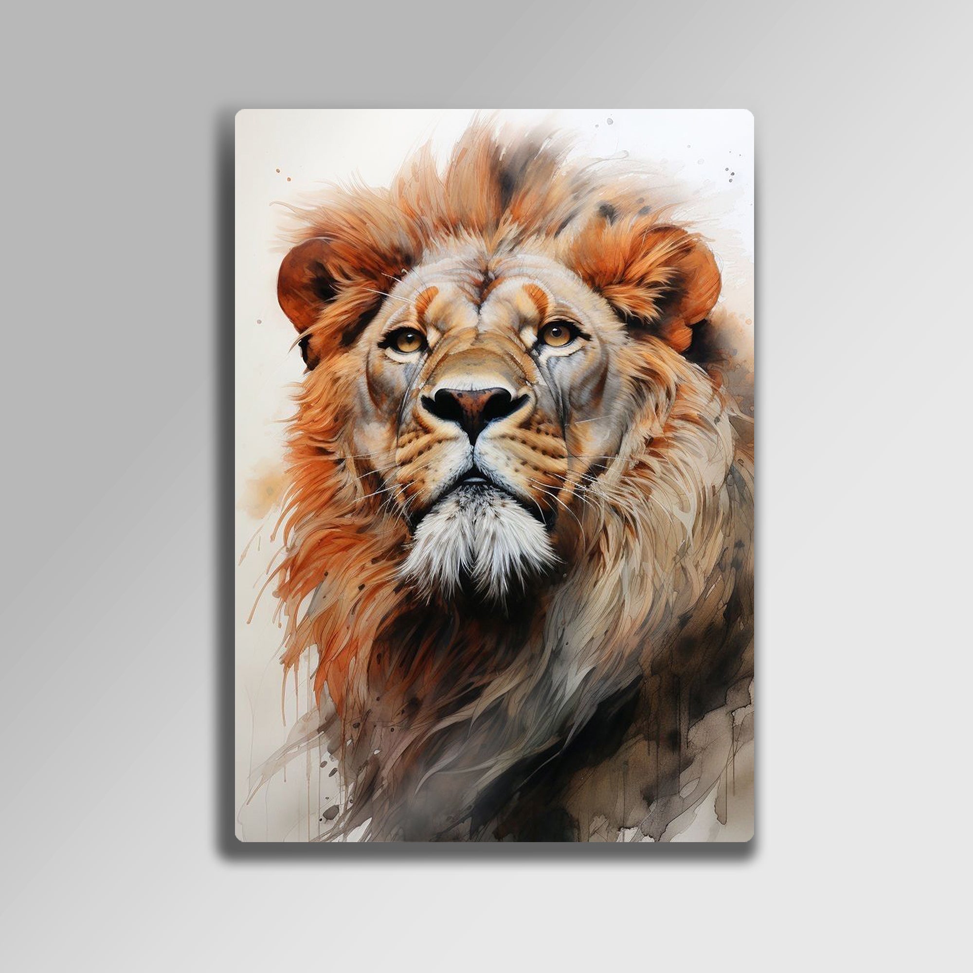 Suluboya Aslan Portresi - Metal Tablo