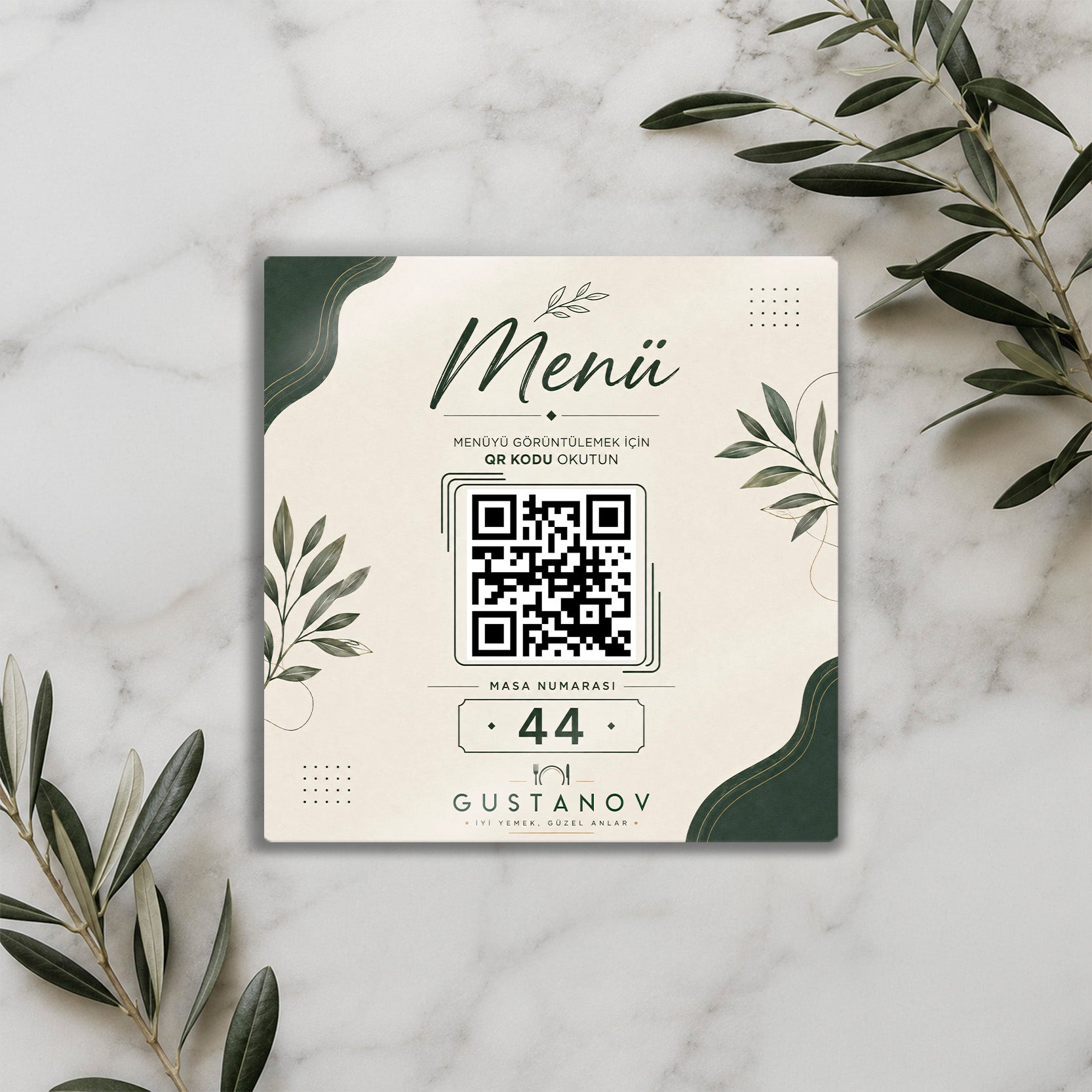 Kare Metal QR Menü ve Masa Numarası Levhası – Kafe Restoran Masa Tabelası