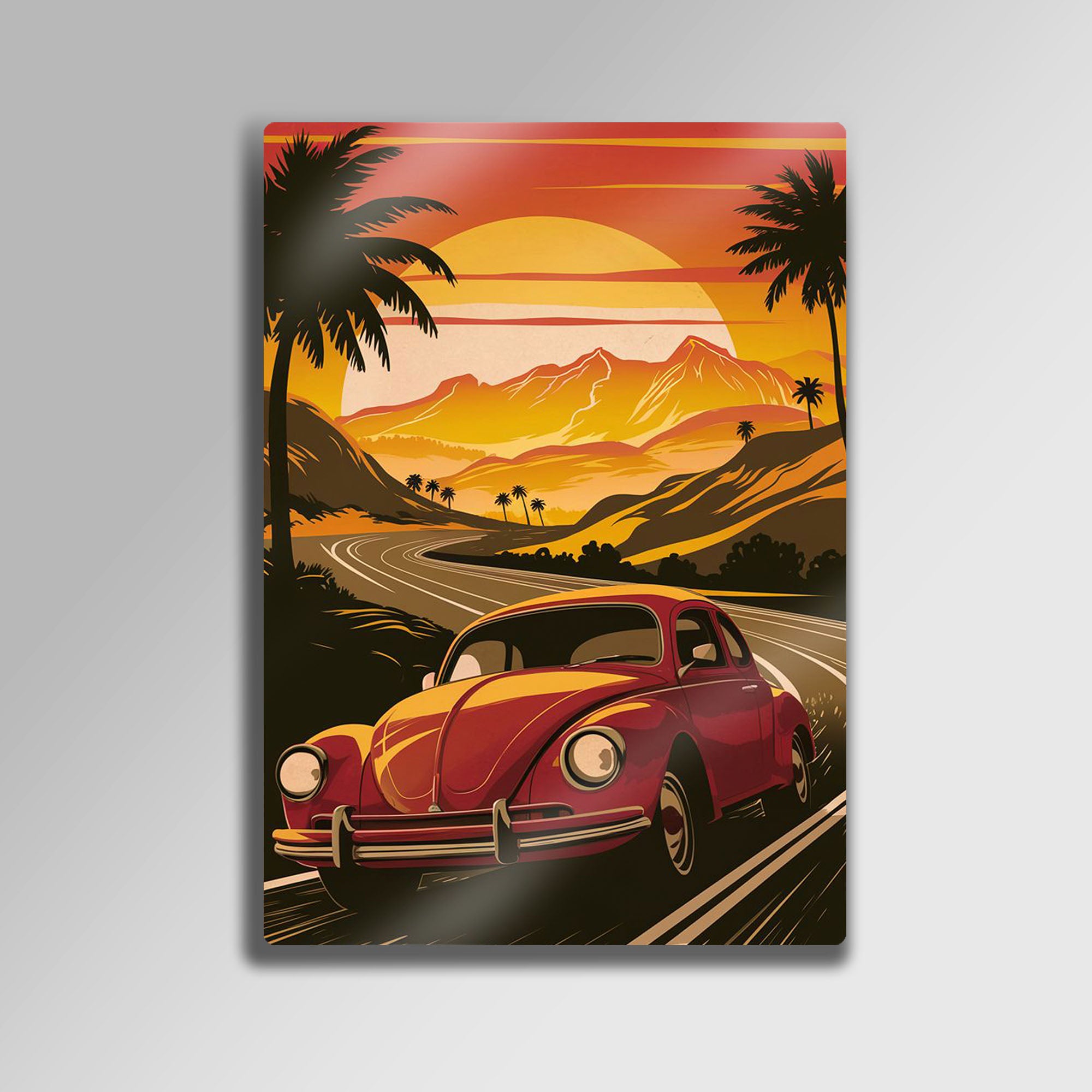 Volkswagen Beetle (Vosvos) Gün Batımı - Metal Tablo