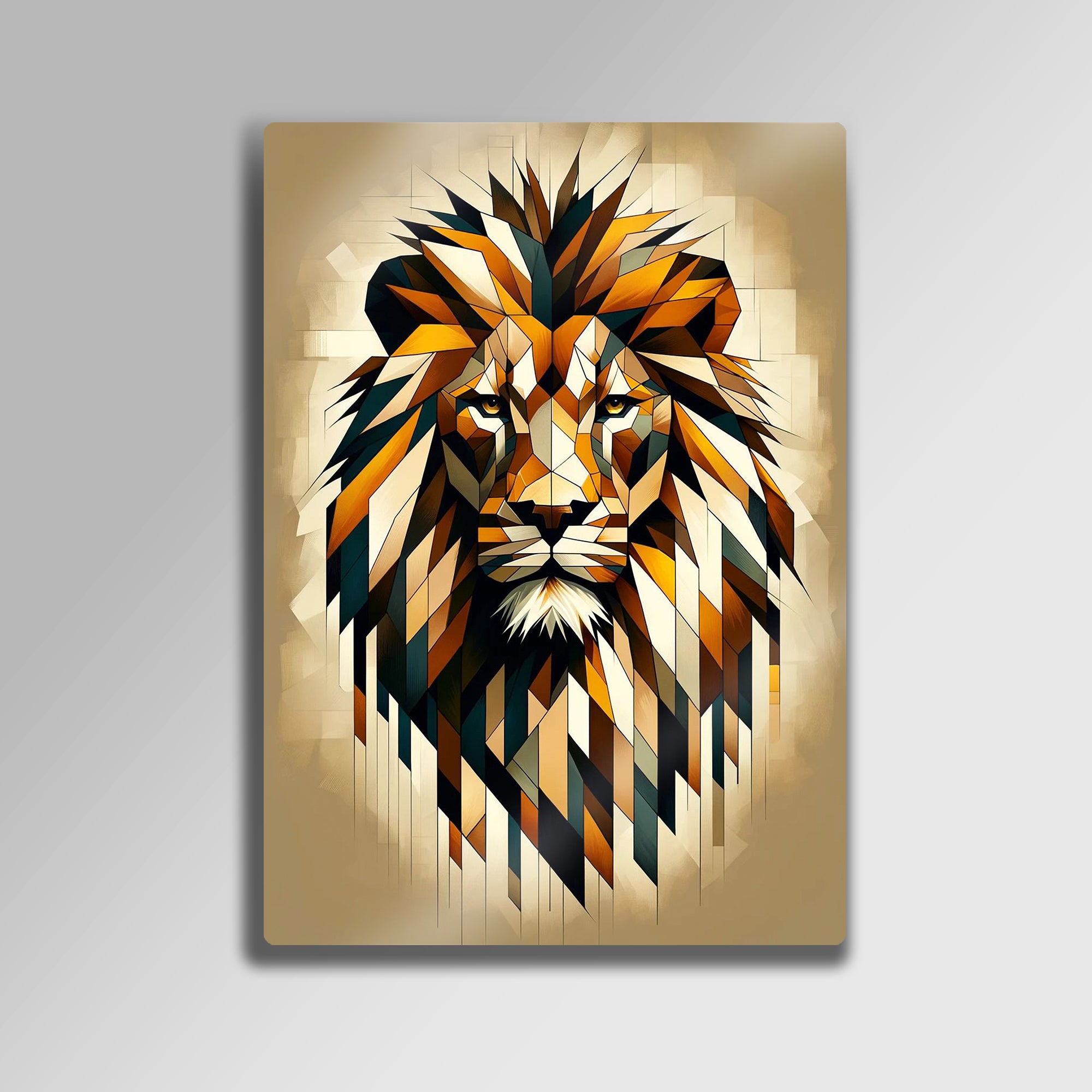 Geometrik Aslan Portresi - Metal Tablo