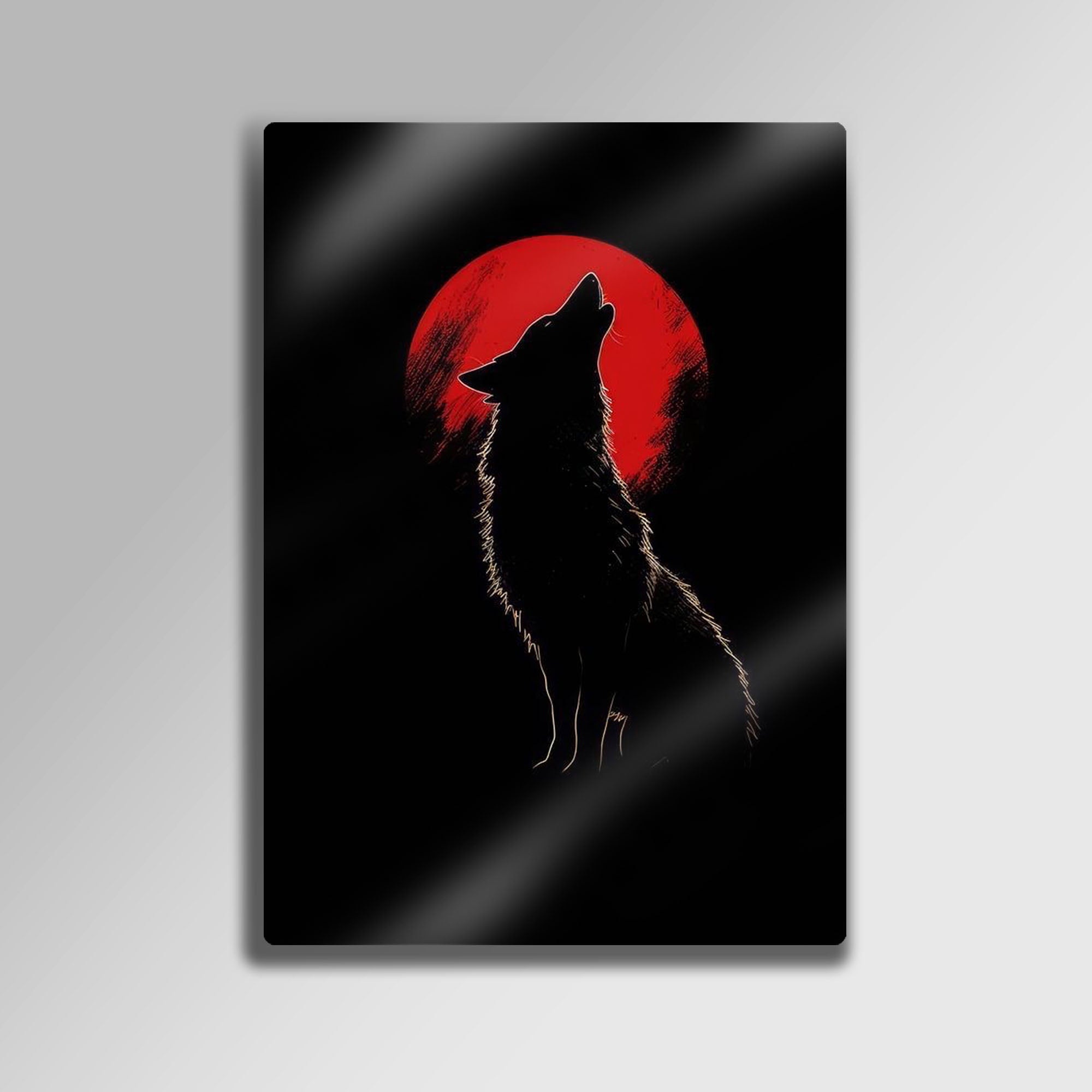 Kızıl Dolunayda Uluyan Kurt - Metal Tablo