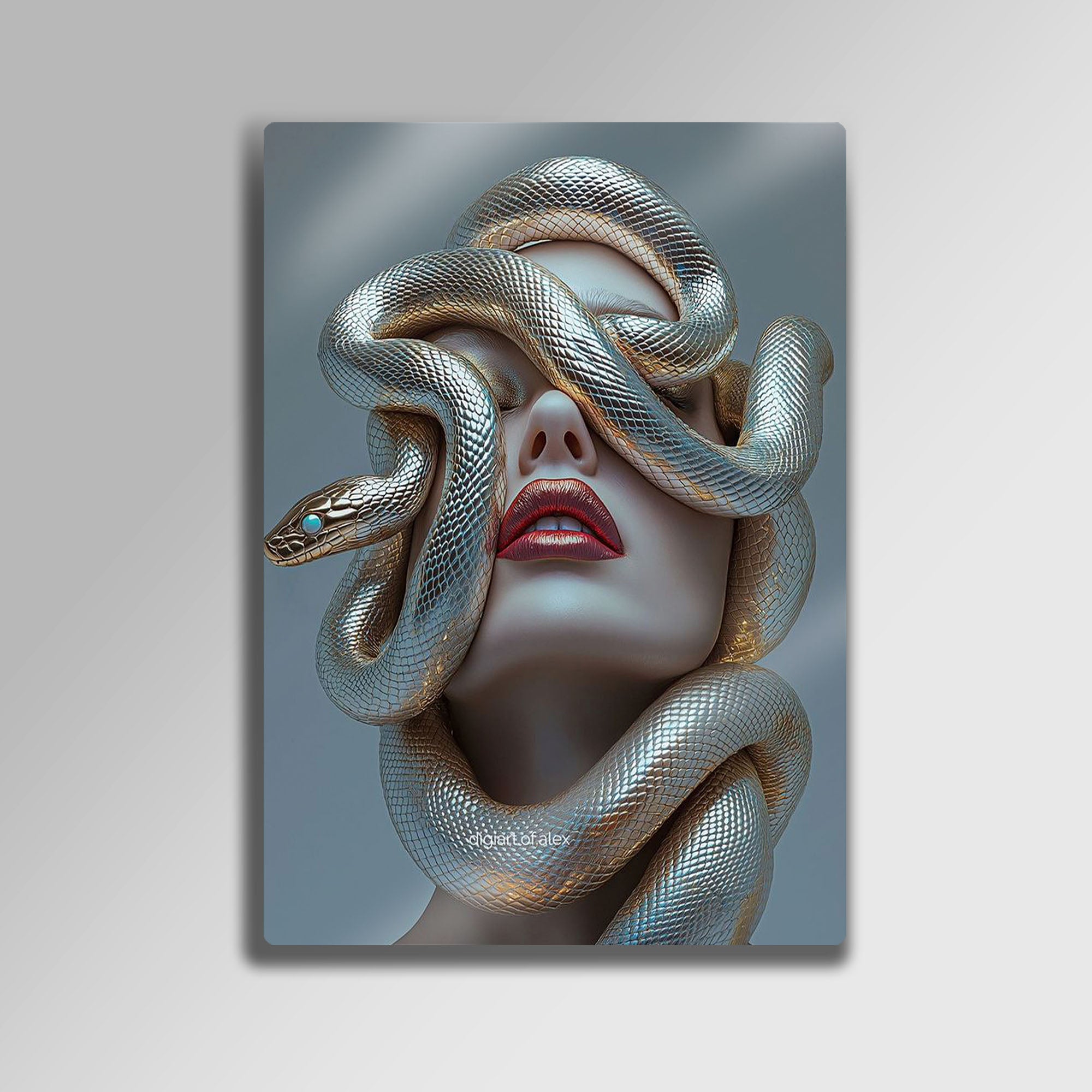 Modern Medusa ve Altın Yılan - Metal Tablo