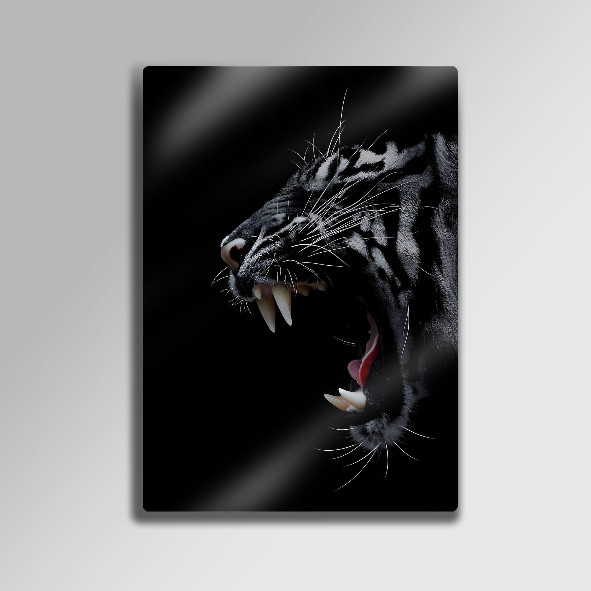 Kükreyen Kaplan Siyah Beyaz - Metal Tablo