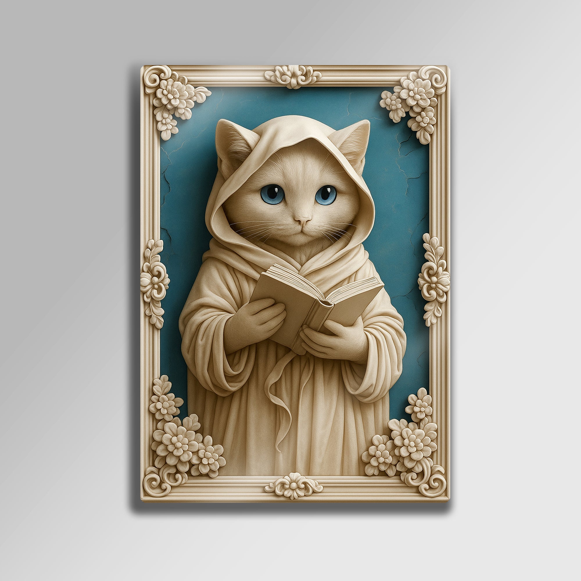 Kitap Okuyan Kedi Figürlü 3D - Metal Tablo