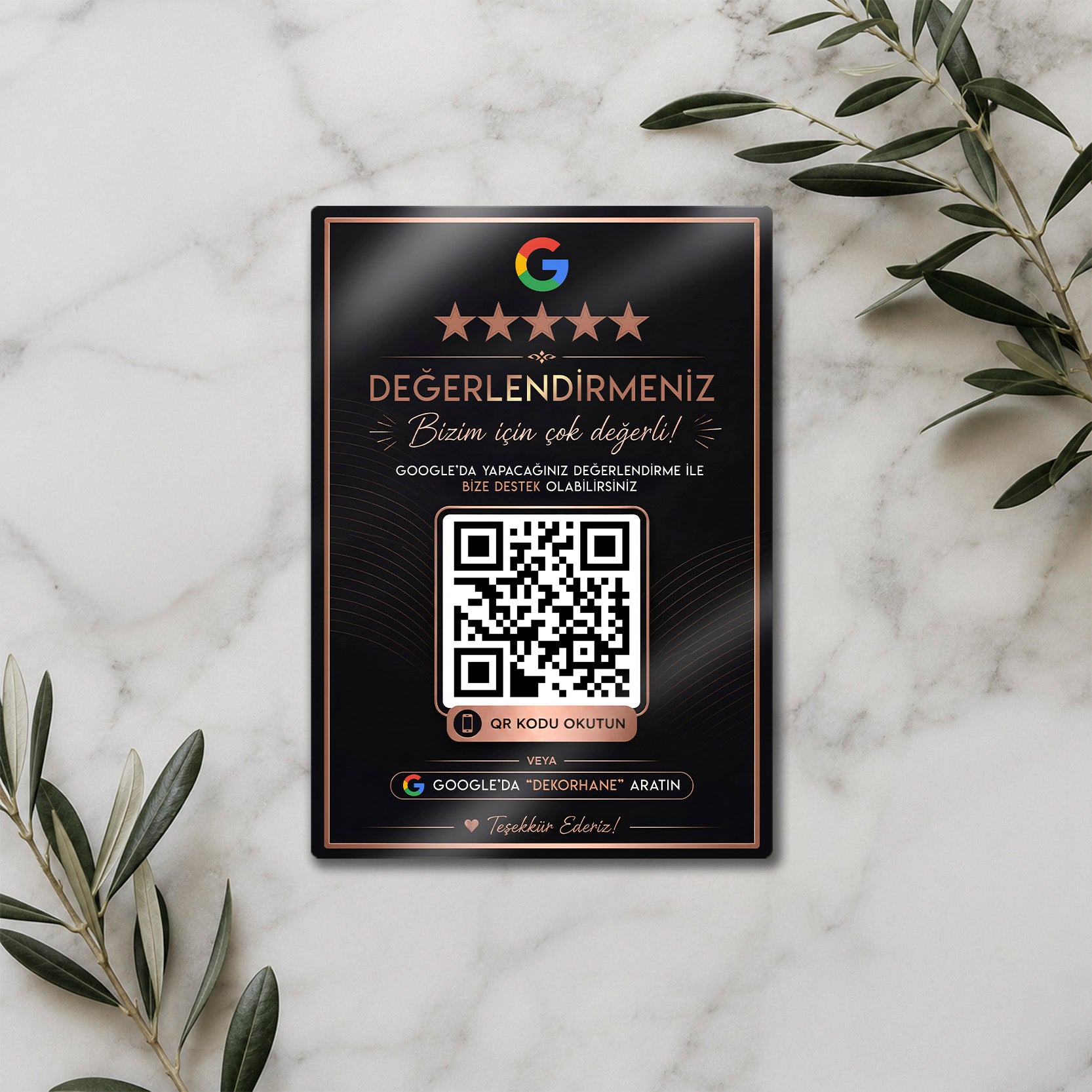 Google Değerlendirme QR Kodu - Metal Levha Rose Gold