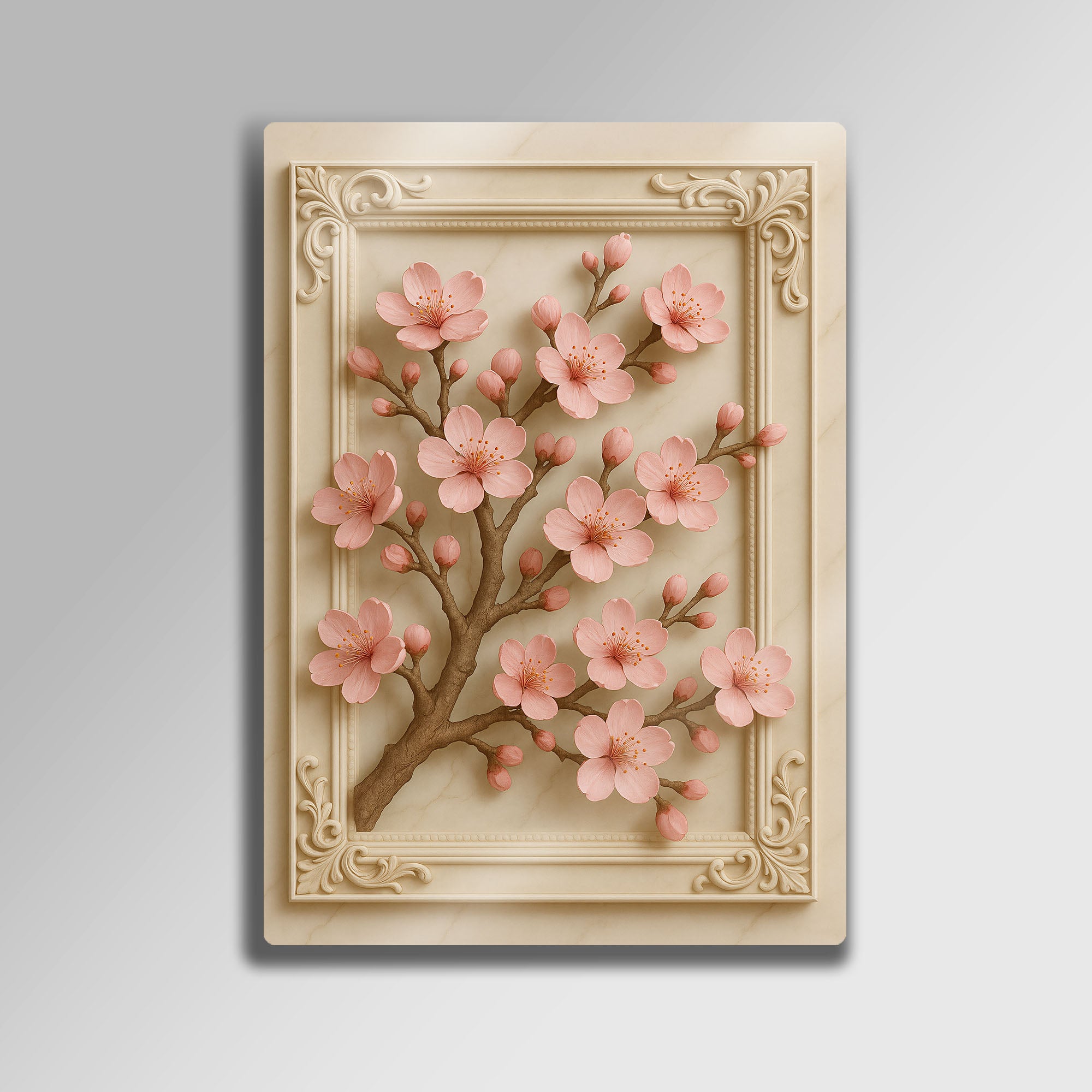Kiraz Çiçeği, Sakura Rölyef 3D - Metal Tablo