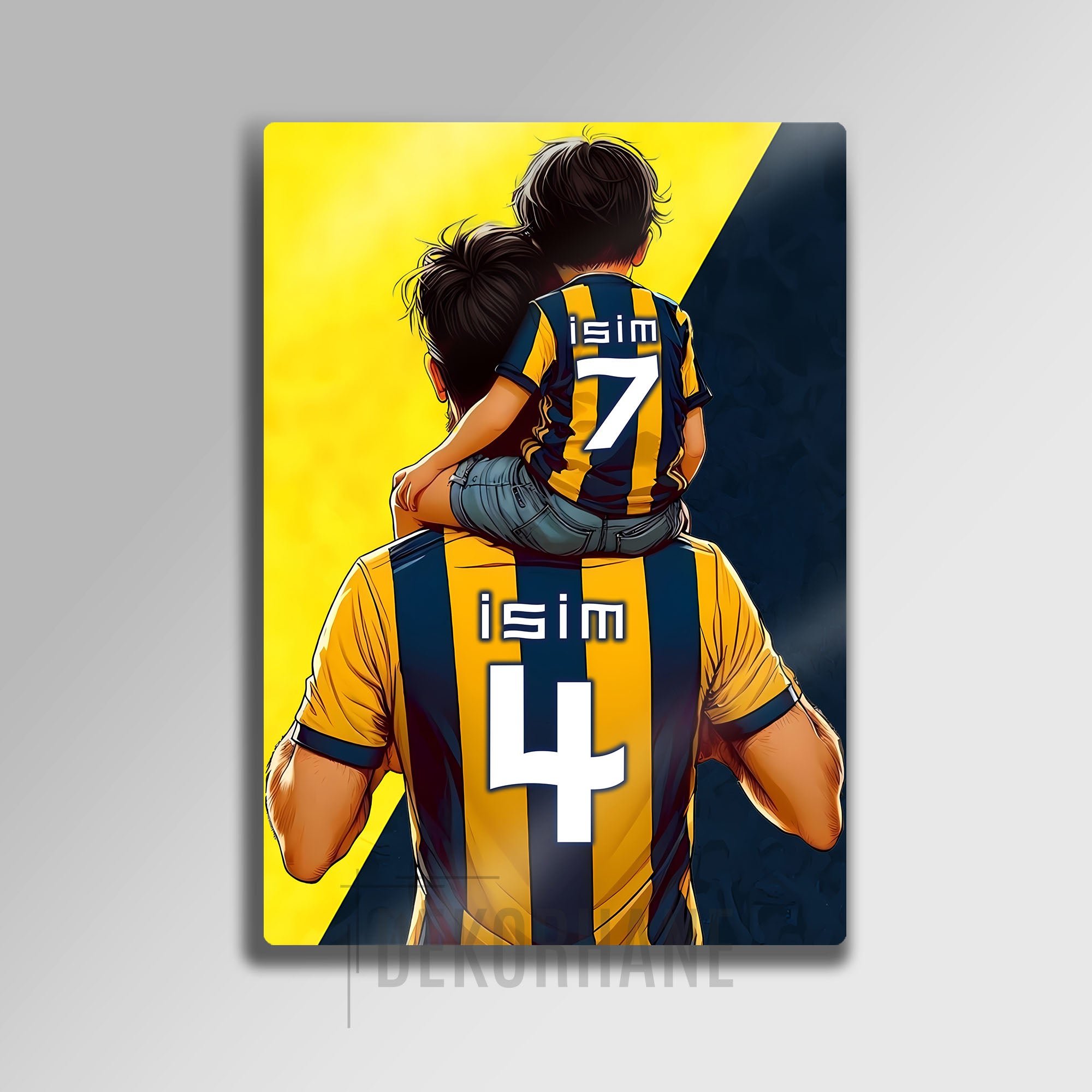 Sarı Lacivert Baba Oğul - Kişiselleştirilebilir Metal Tablo