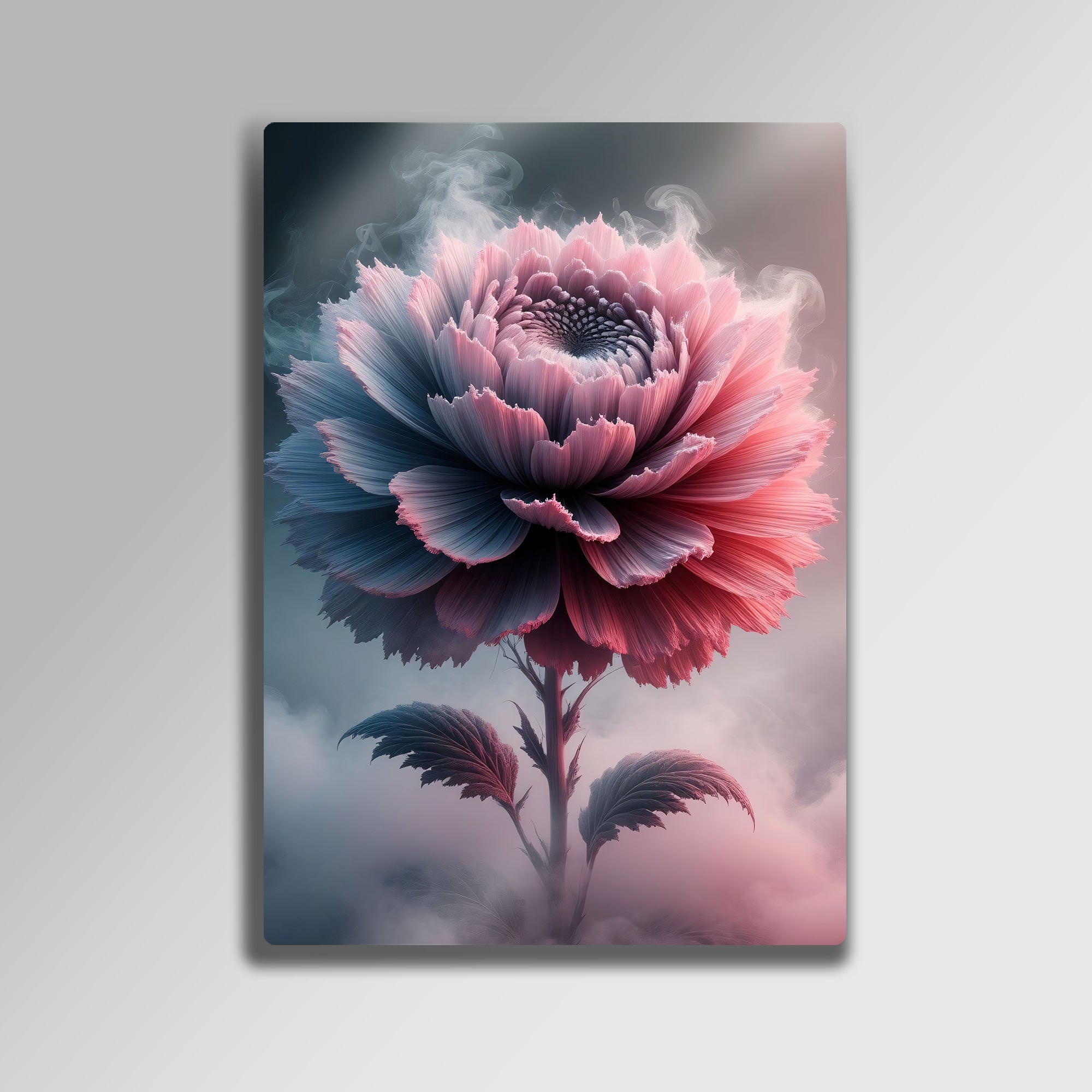 3D Görünüm Pembe Mavi Çiçek - Metal Tablo