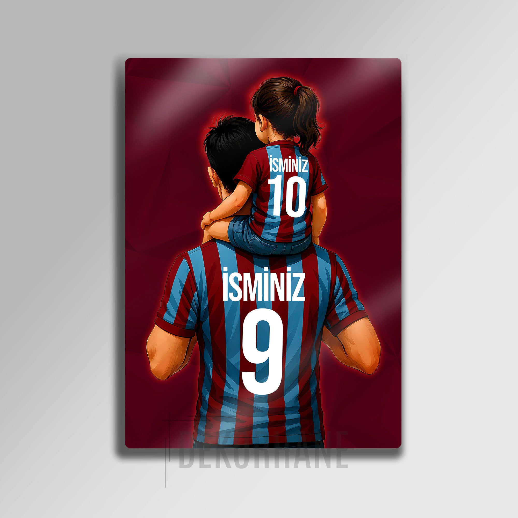 Bordo Mavi Baba Kız Çocuk - Kişiselleştirilebilir Metal Tablo