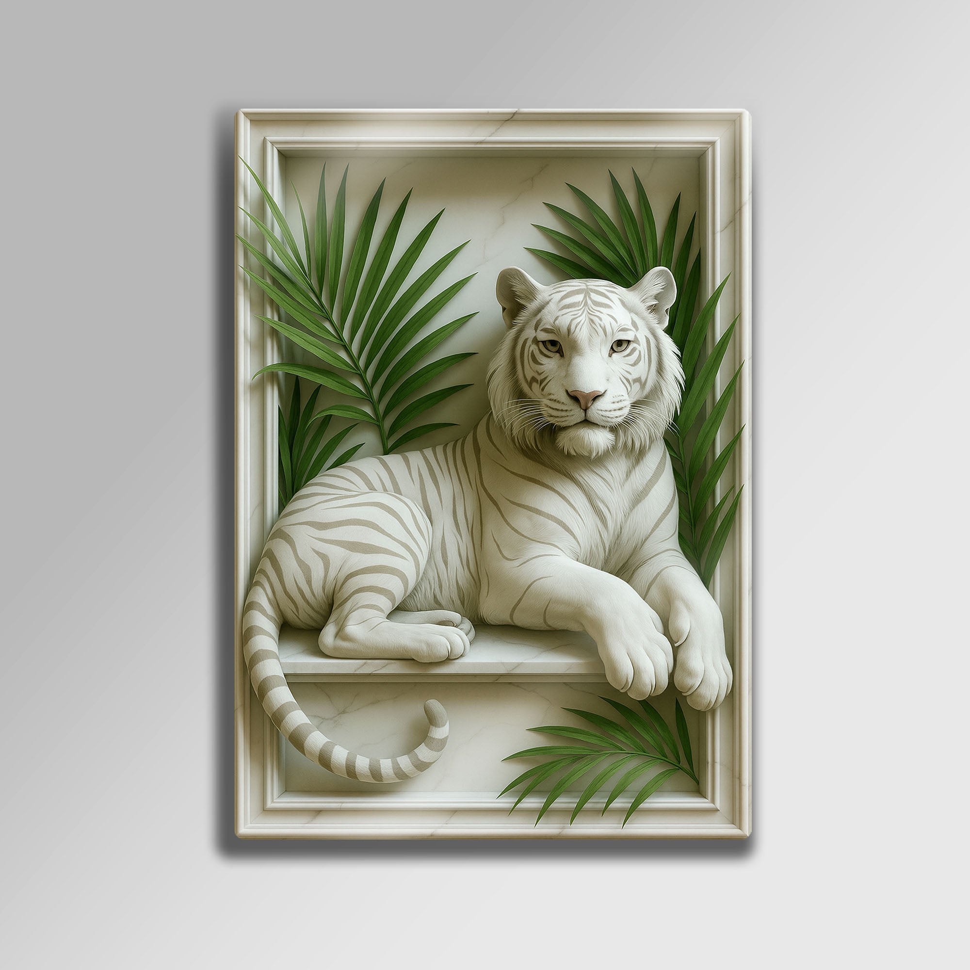 3D Beyaz Kaplan Rölyef - Metal Tablo