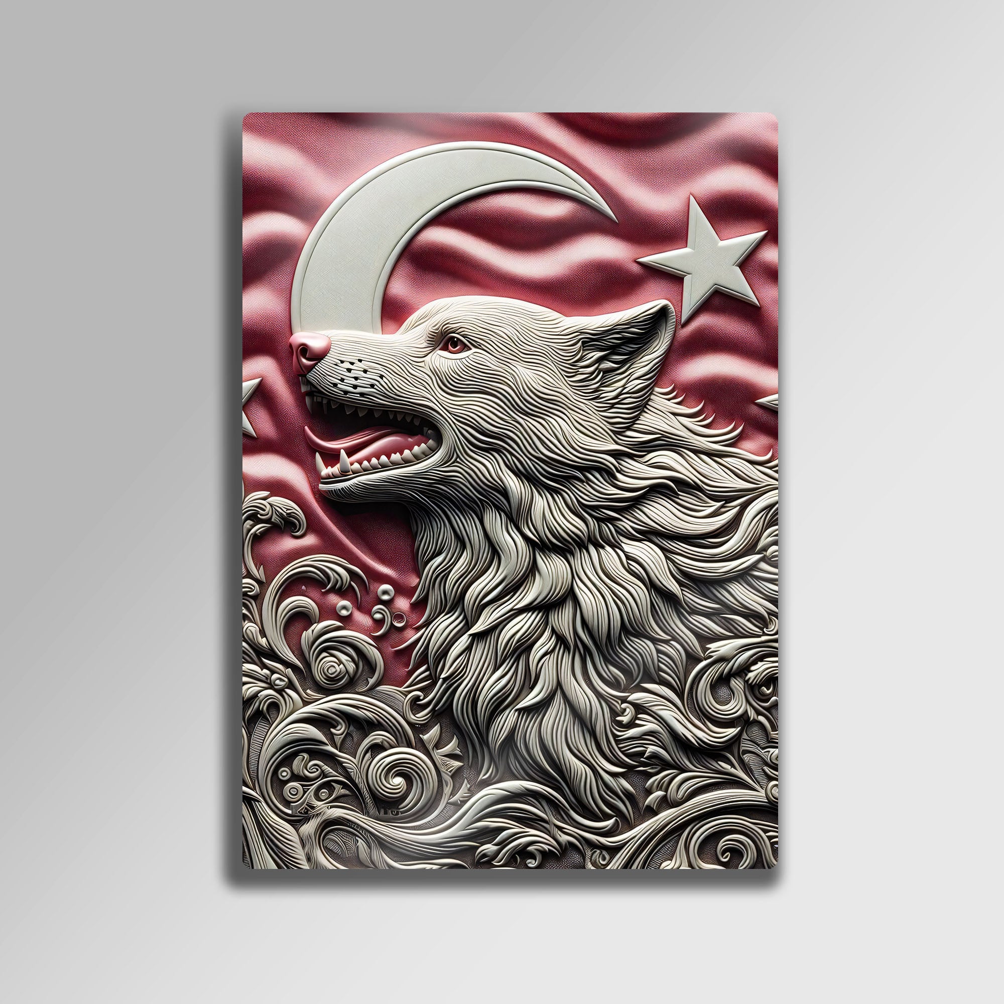 3D Türk Bayrağı ve Bozkurt, Ay Yıldız - Metal Tablo