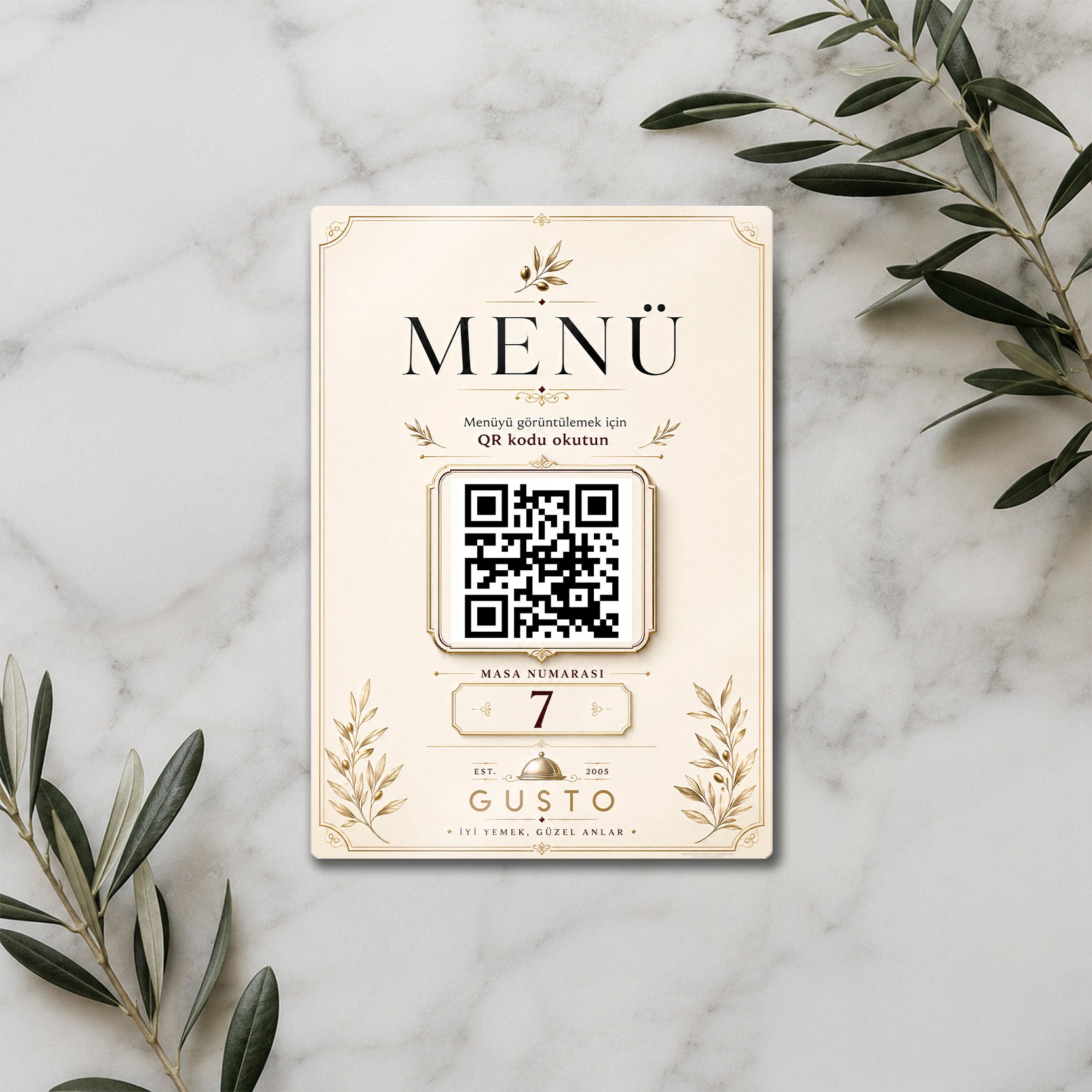 Metal QR Menü ve Masa Numarası Levhası – Restoran Kafe Masa Stant