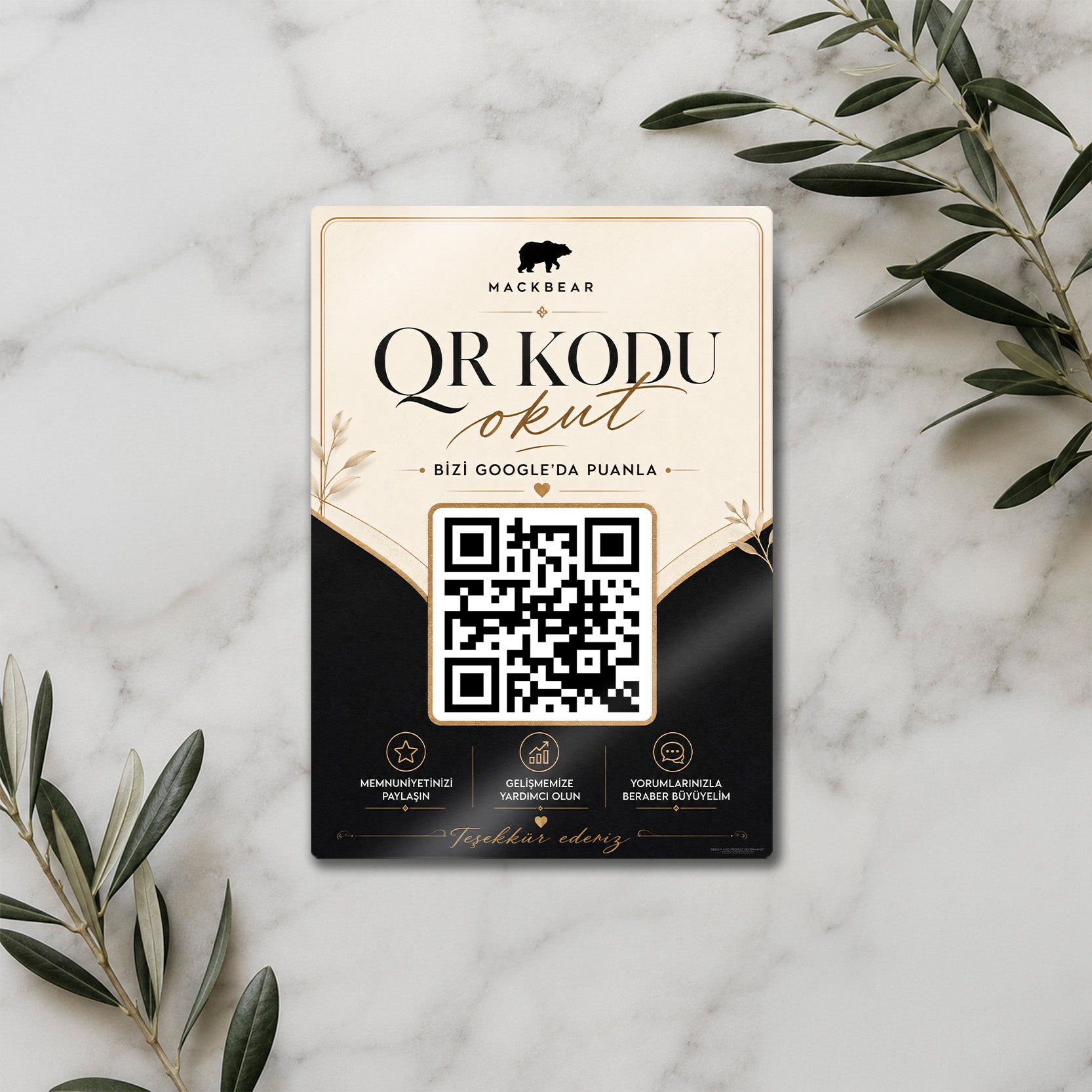 Metal Google Yorum QR Kod Levhası – Logolu İşletme Değerlendirme Stant