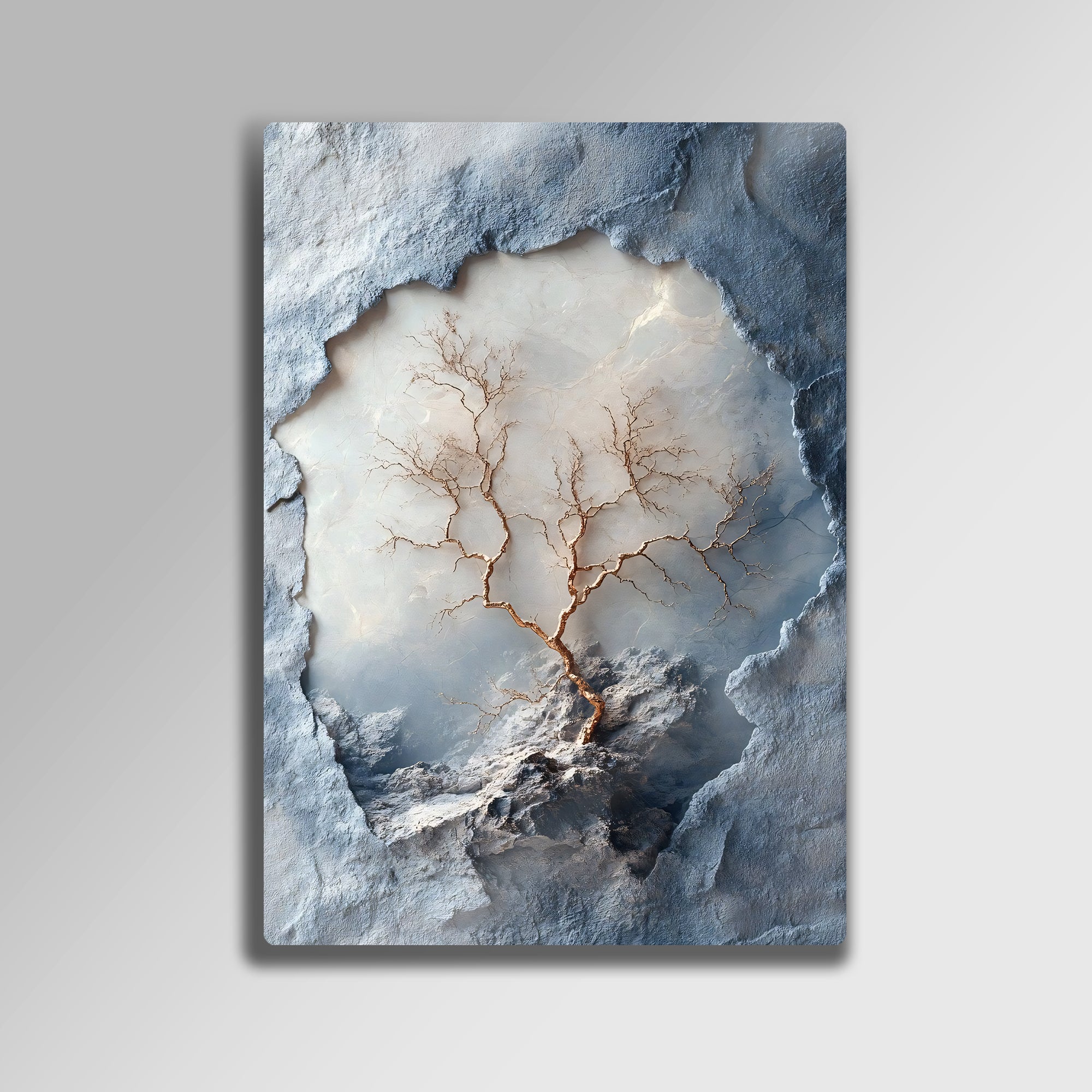 3D Görünüm Doğal Kaya ve Ağaç Desenli - Metal Tablo