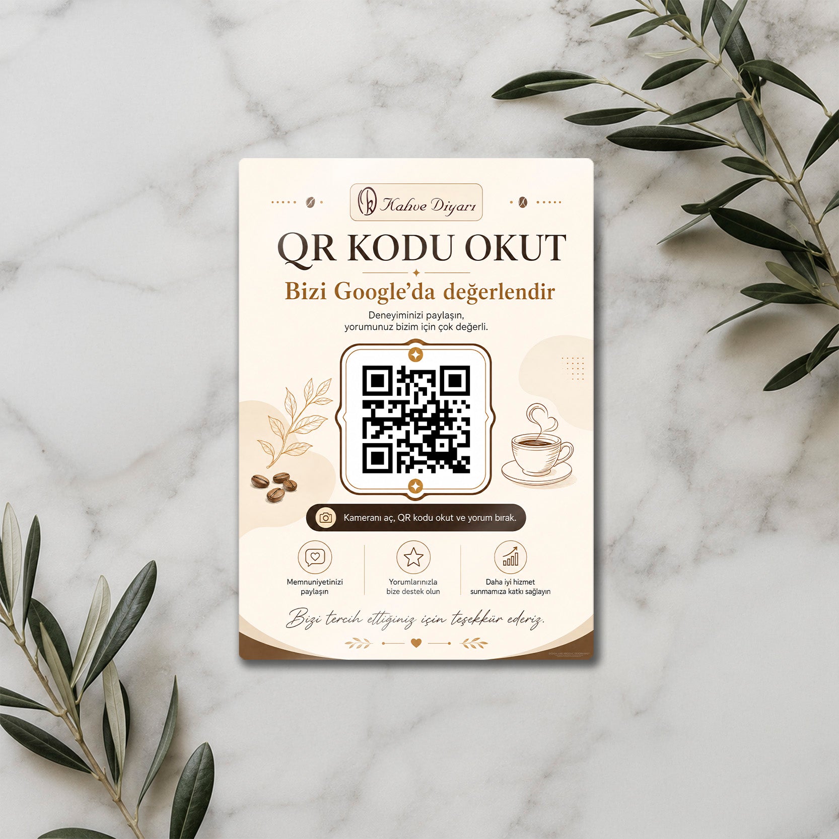 Metal Google Yorum QR Levhası – Kafe ve Restoran Değerlendirme Tabelası