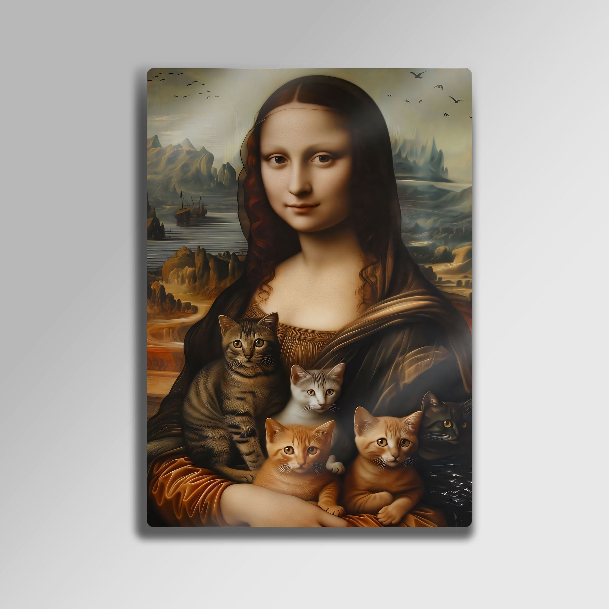 Mona Lisa ve Kediler - Metal Tablo