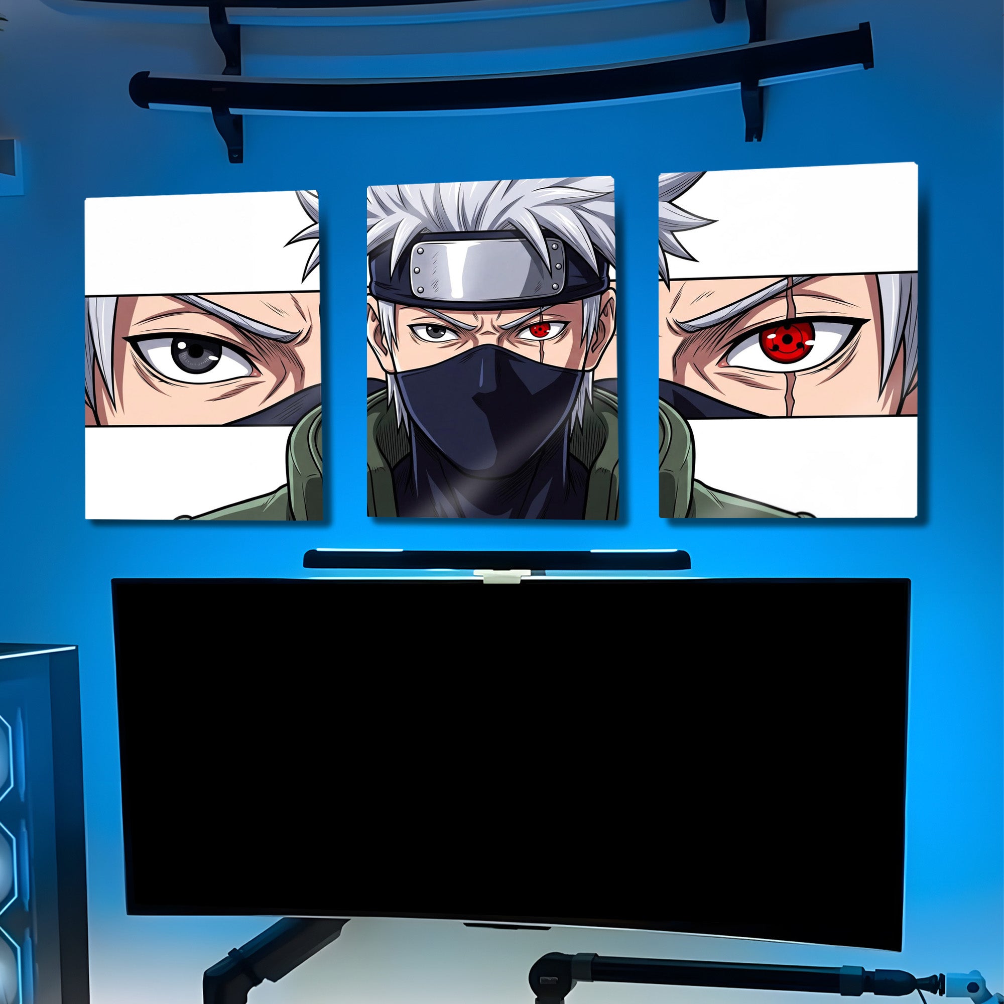Naruto Anime Kakashi Hatake Sharingan 3 Parça - Metal Tablo