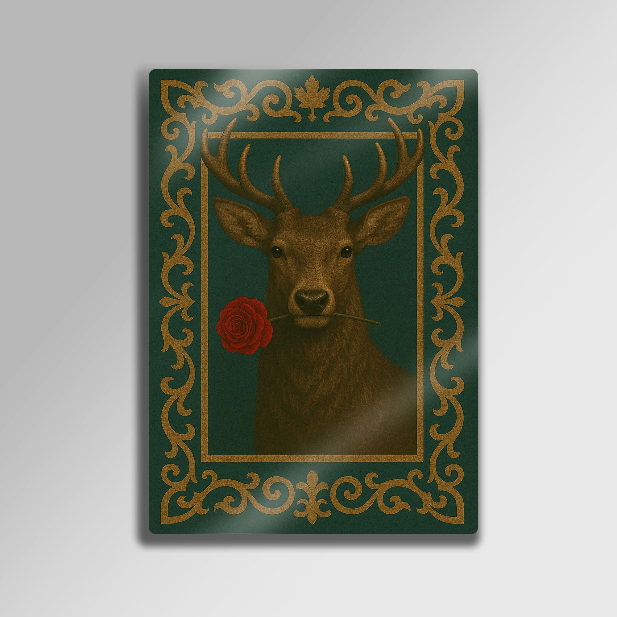 Geyik ve Gül - Metal Tablo