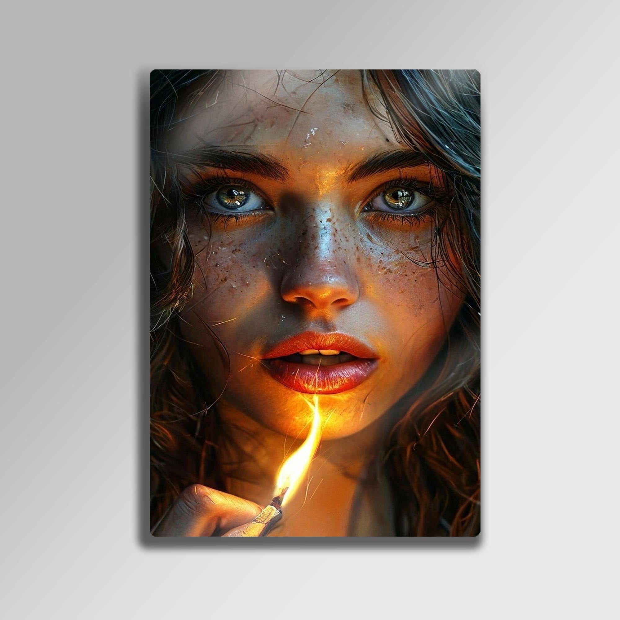 Ateşin Büyüsü: Kadın Portresi - Metal Tablo