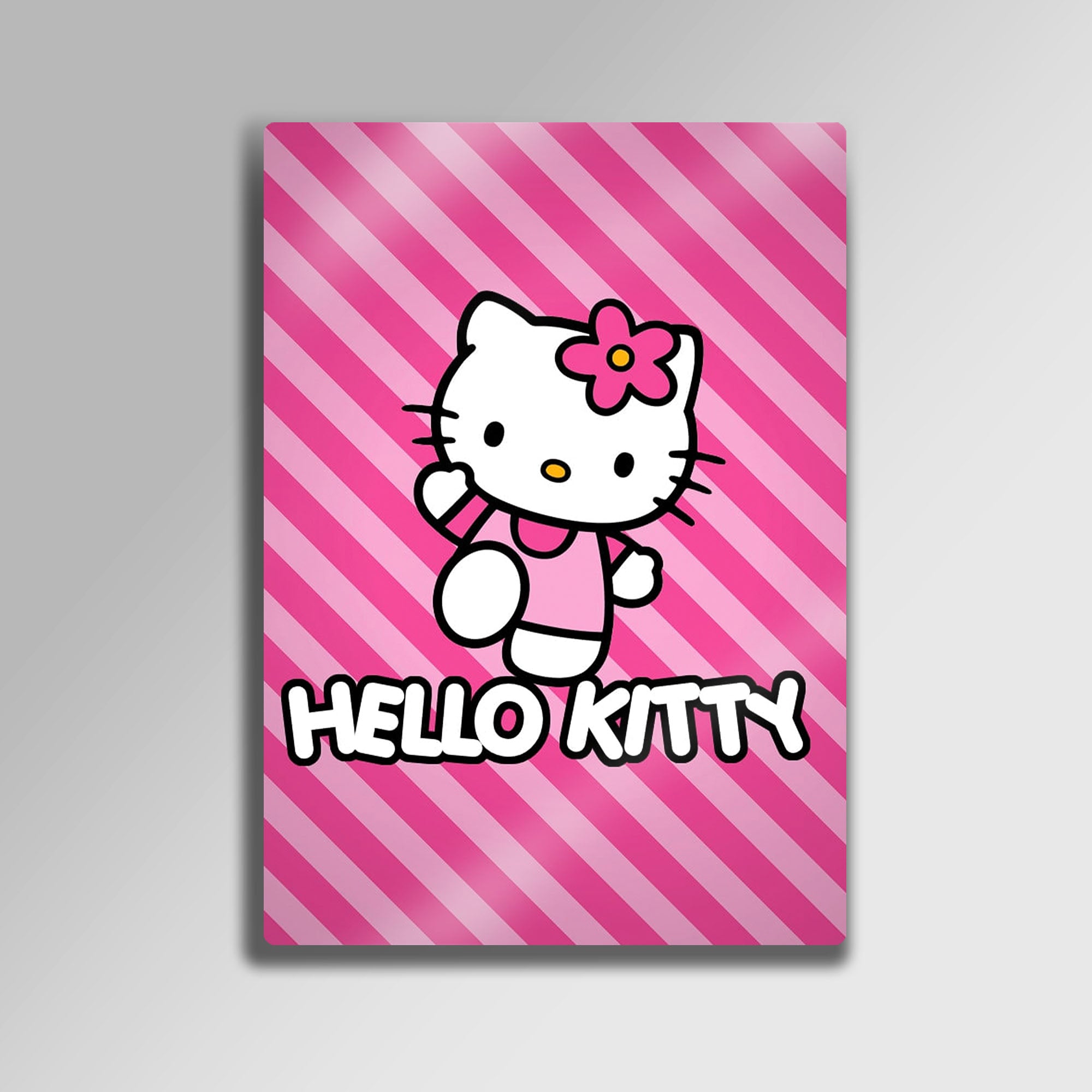 Hello Kitty Pembe Çizgili Tasarım Çocuk Odası - Metal Tablo