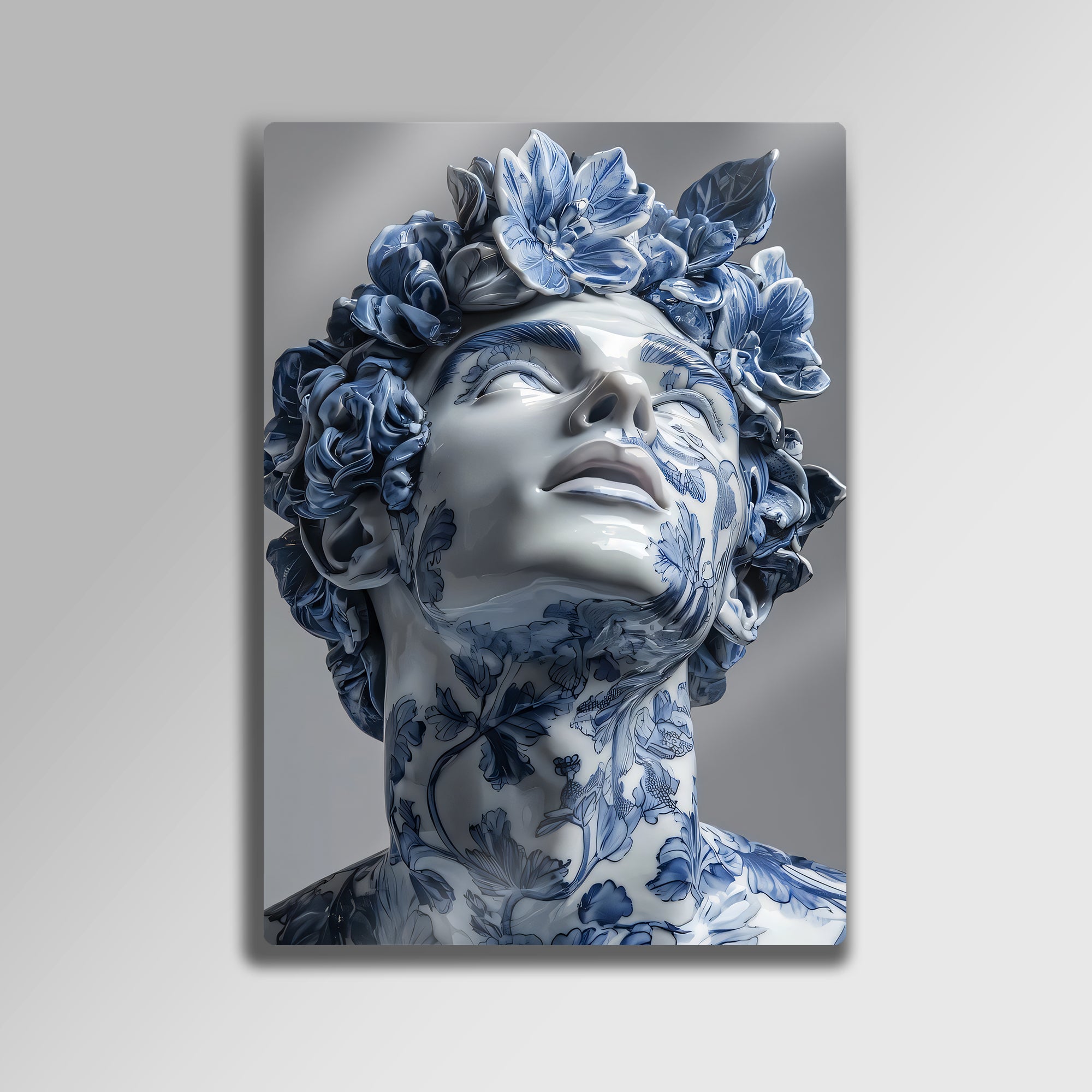 Çiçek Desenli Seramik Heykel Görünümlü - Metal Tablo