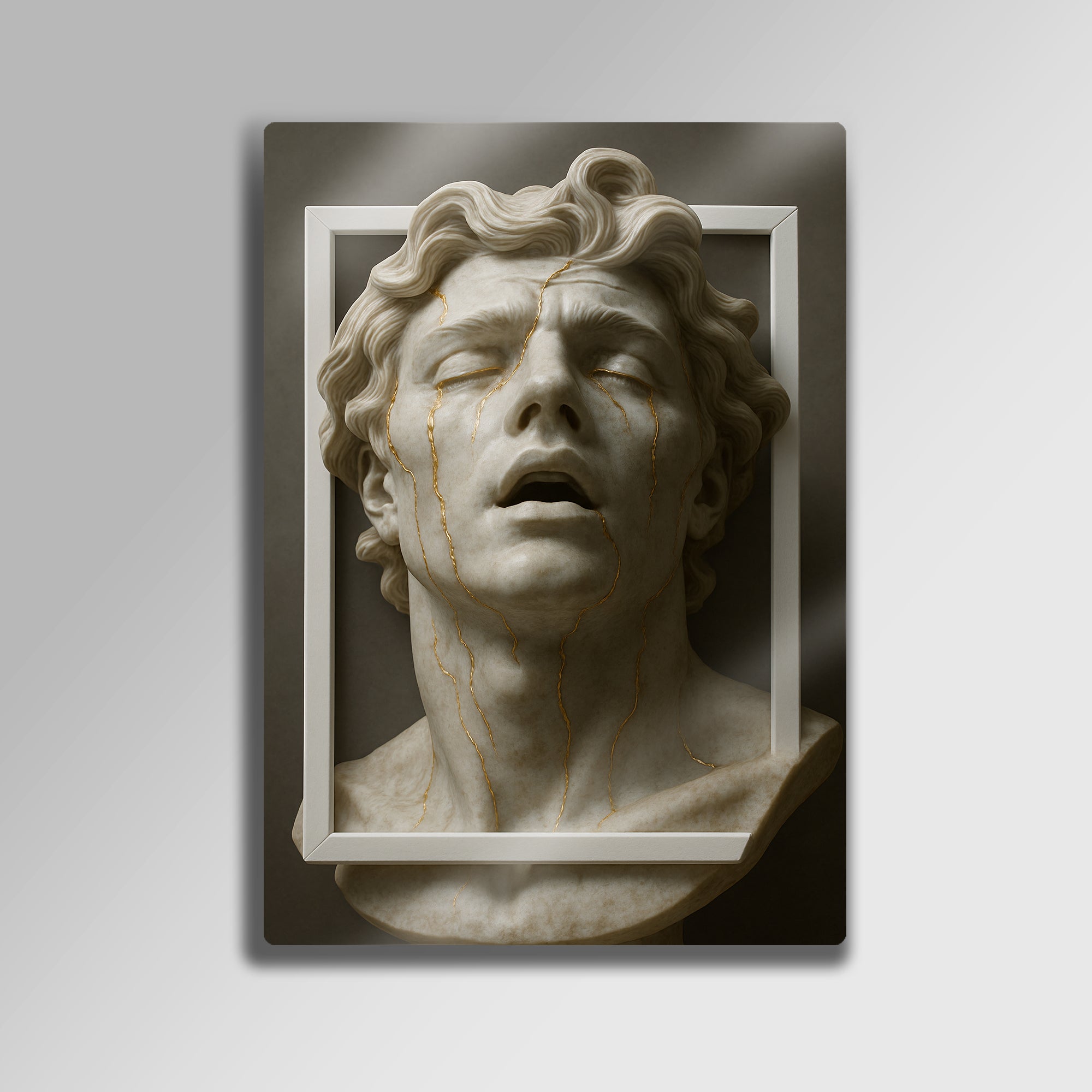 Kintsugi Efektli Dramatik Heykel Figürlü 3D - Metal Tablo