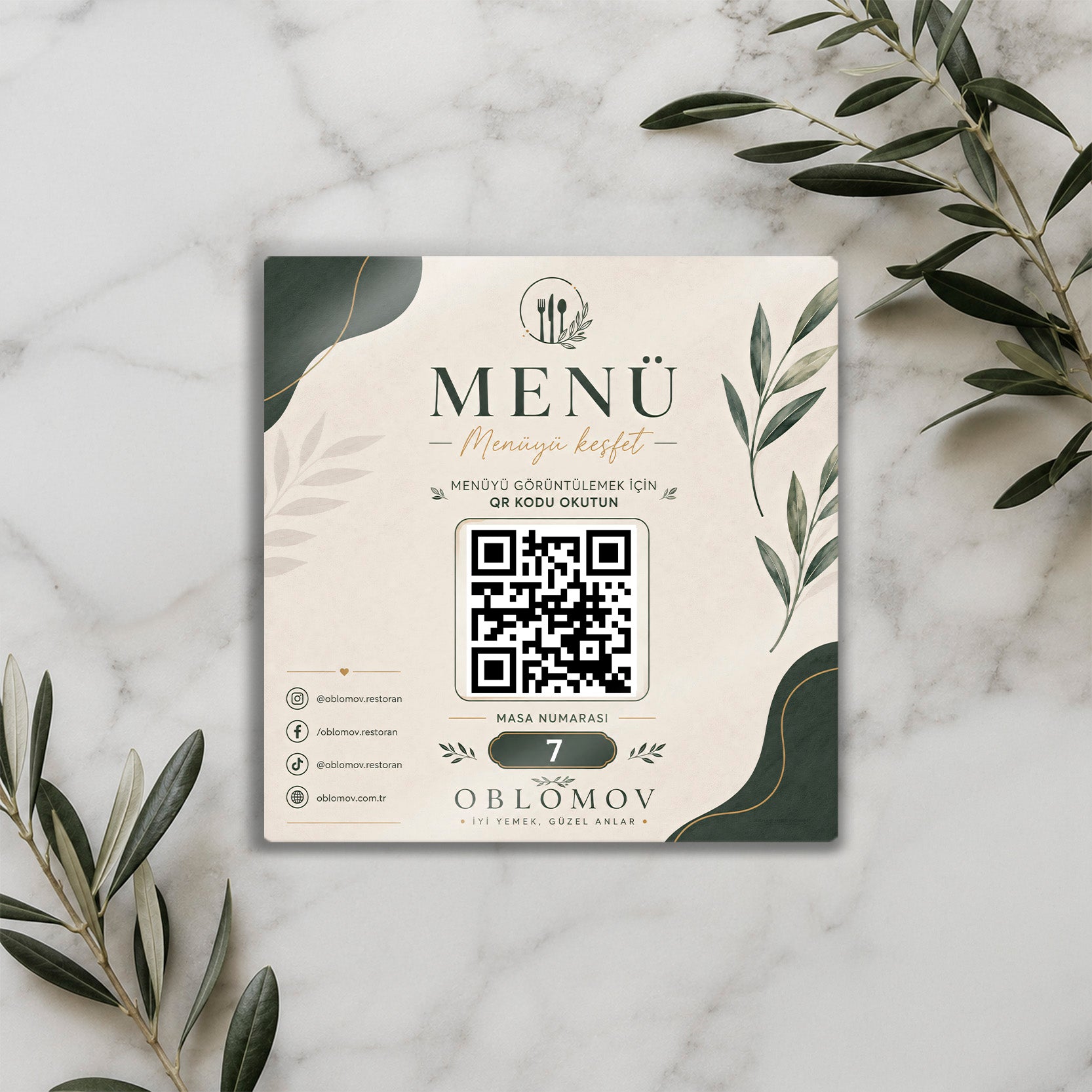 QR Menü ve Masa Numarası Levhası – Sosyal Medyalı Kafe Restoran Tabelası