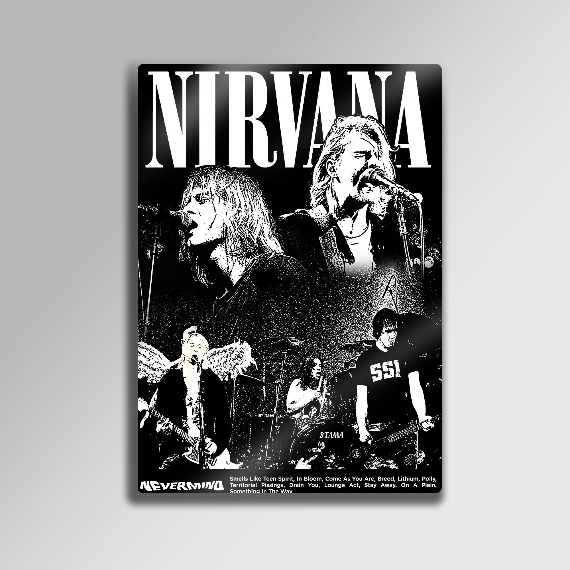 Nirvana Siyah Beyaz Kolaj - Metal Tablo