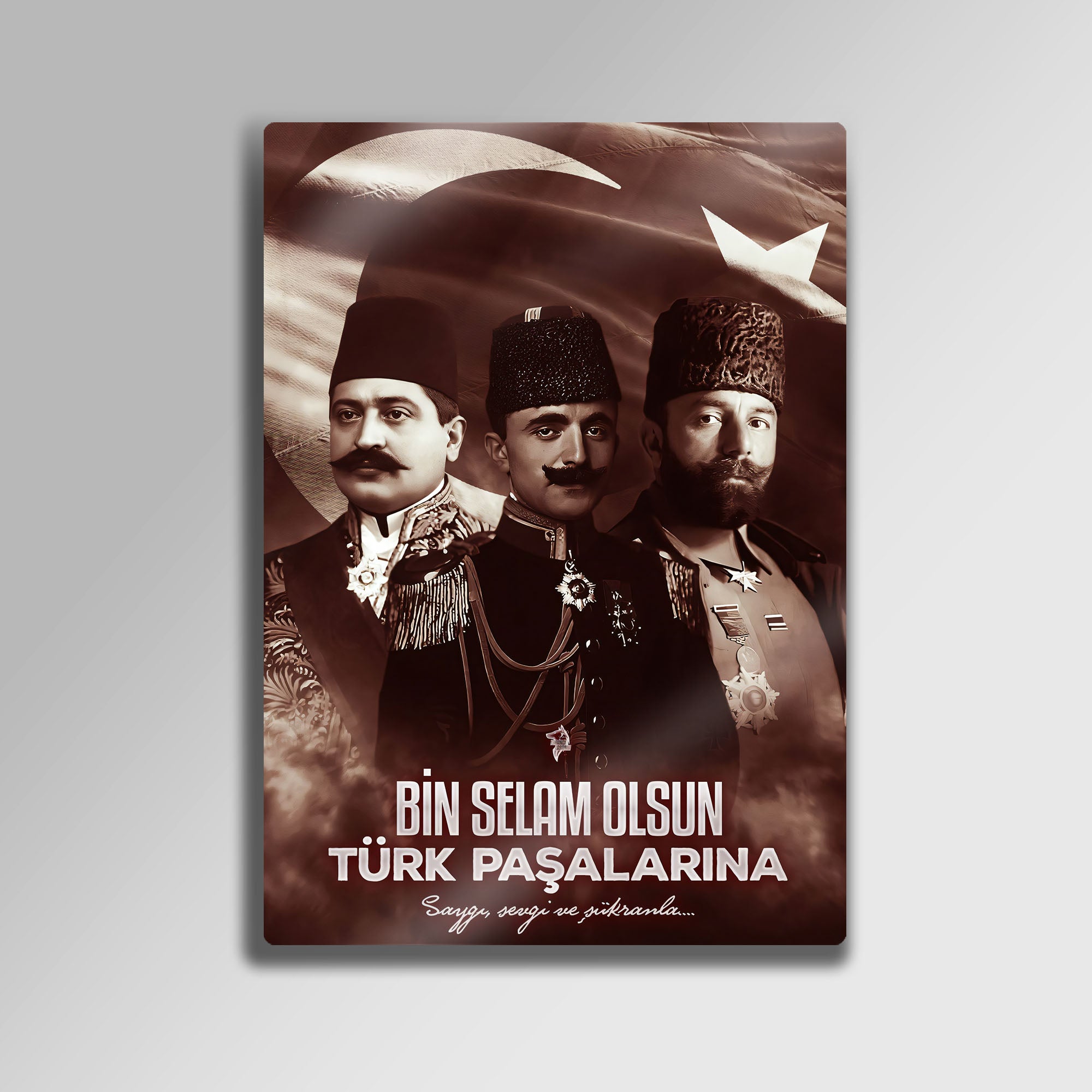 Üç Paşalar ve Ay Yıldızlı Bayrak - Metal Tablo