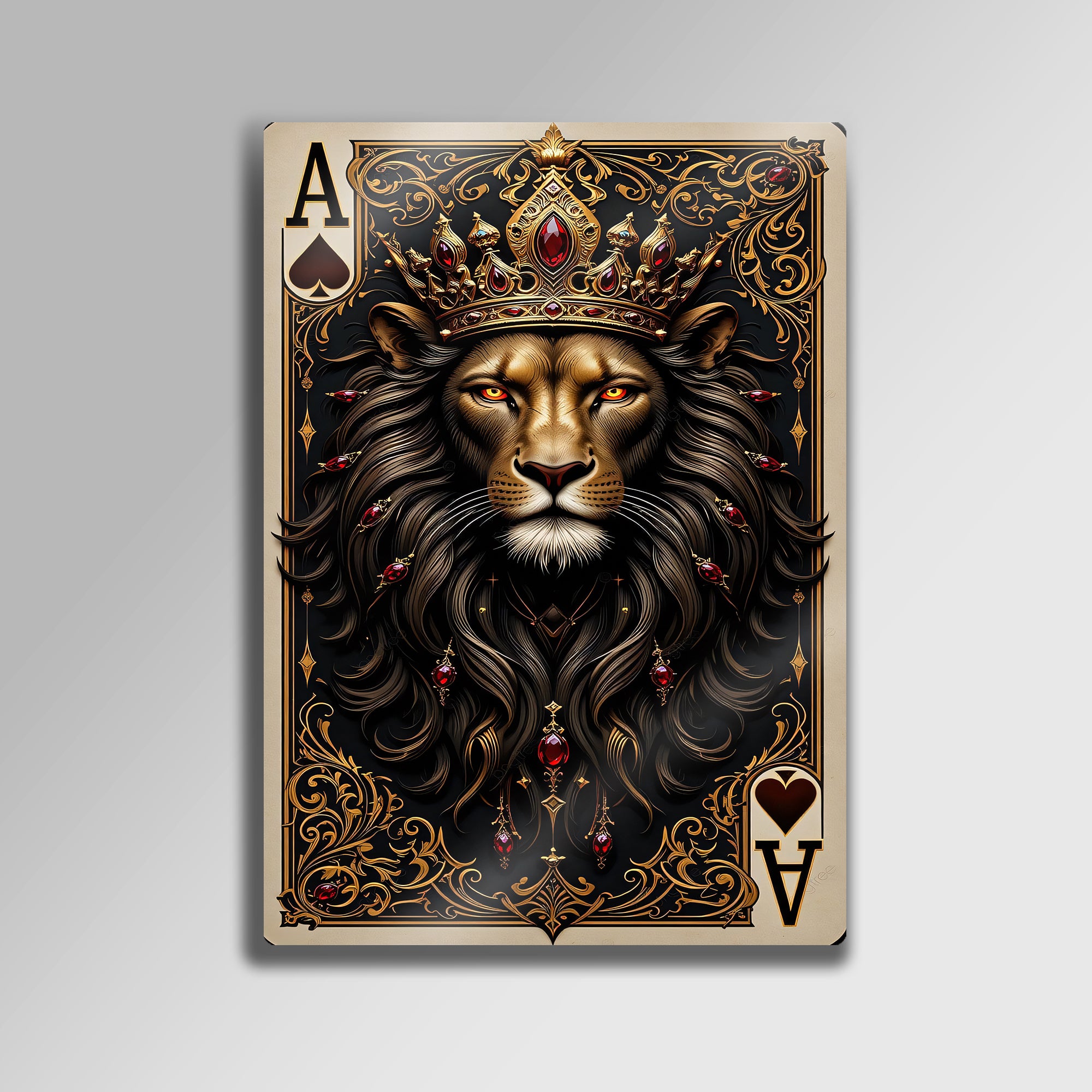 Aslan Kart Tablosu Kral Tacı ve As Sembolü - Metal Tablo