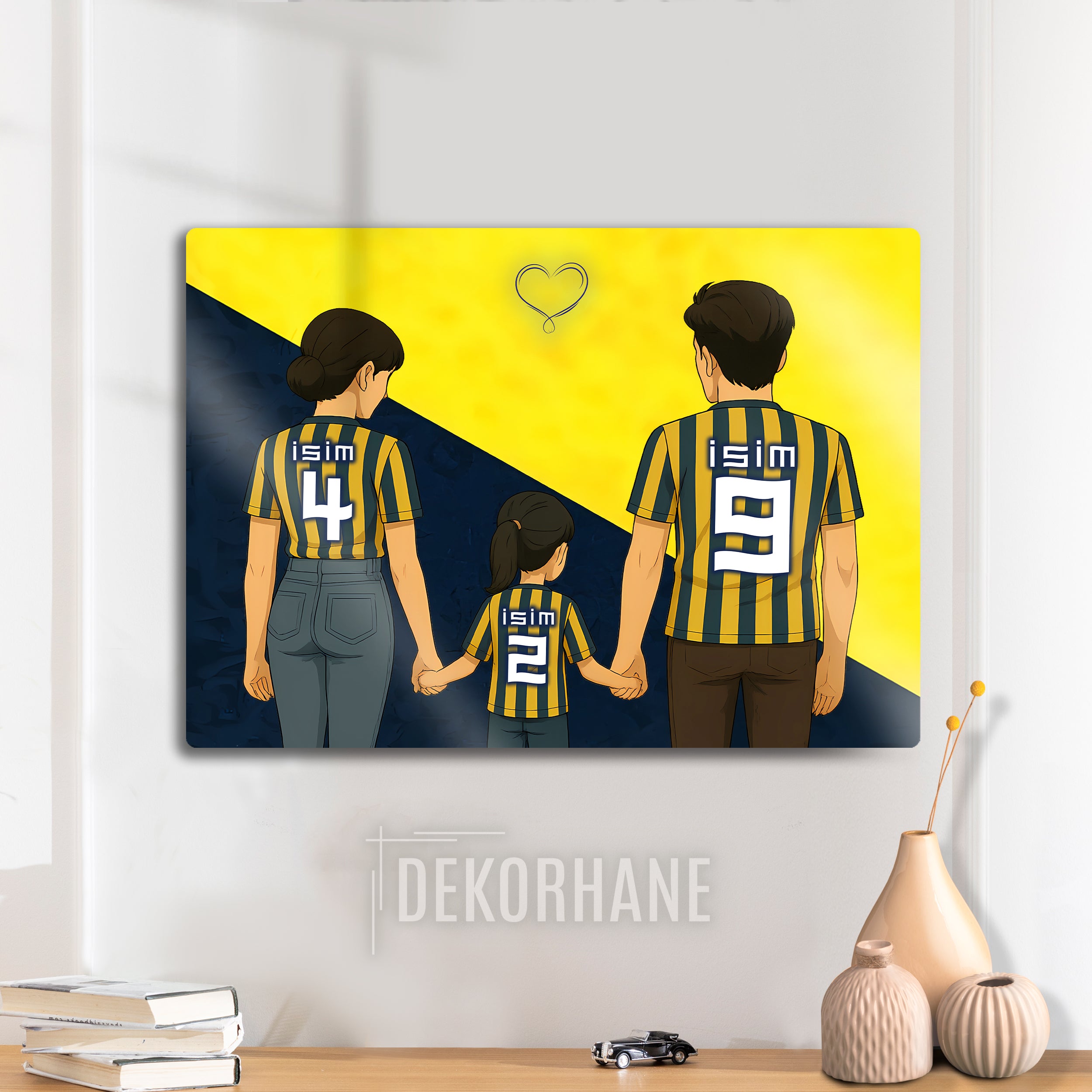 Fenerbahçe Aile Baba Kız Çocuk Anne - Kişiselleştirilebilir Metal Tablo