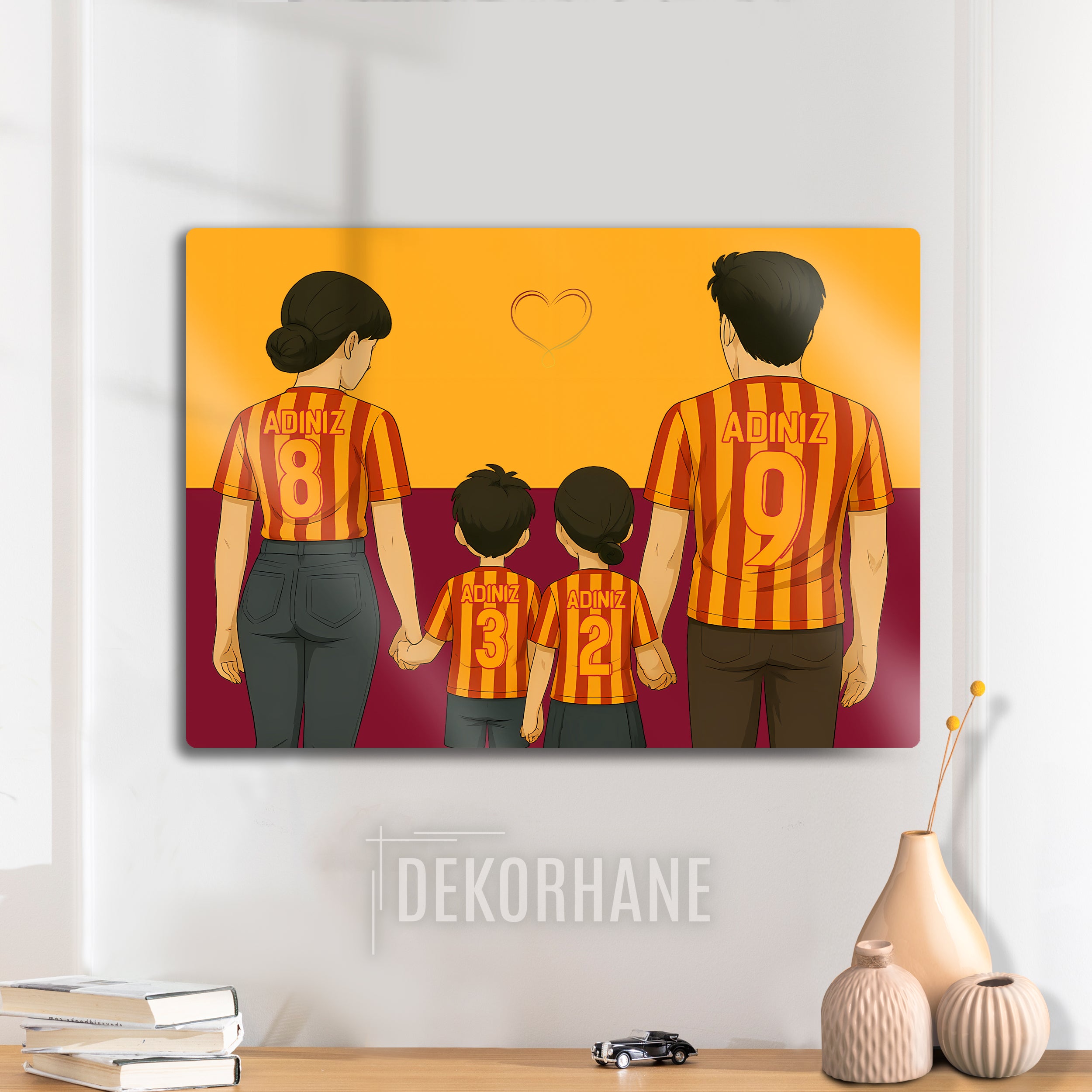 Galatasaray Aile Baba Anne 1 Kız 1 Erkek Çocuk - Kişiselleştirilebilir Metal Tablo