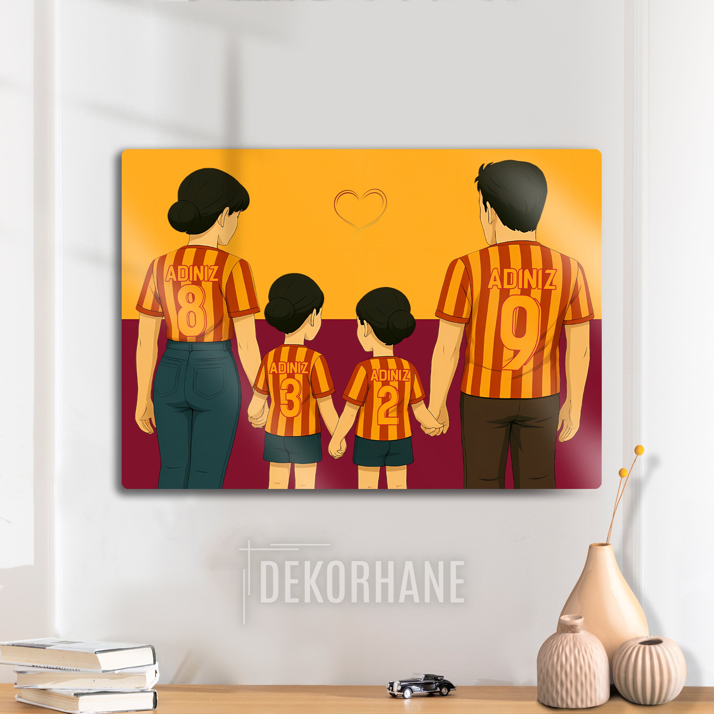 Galatasaray Aile Baba Anne 2 Kız Çocuk - Kişiselleştirilebilir Metal Tablo
