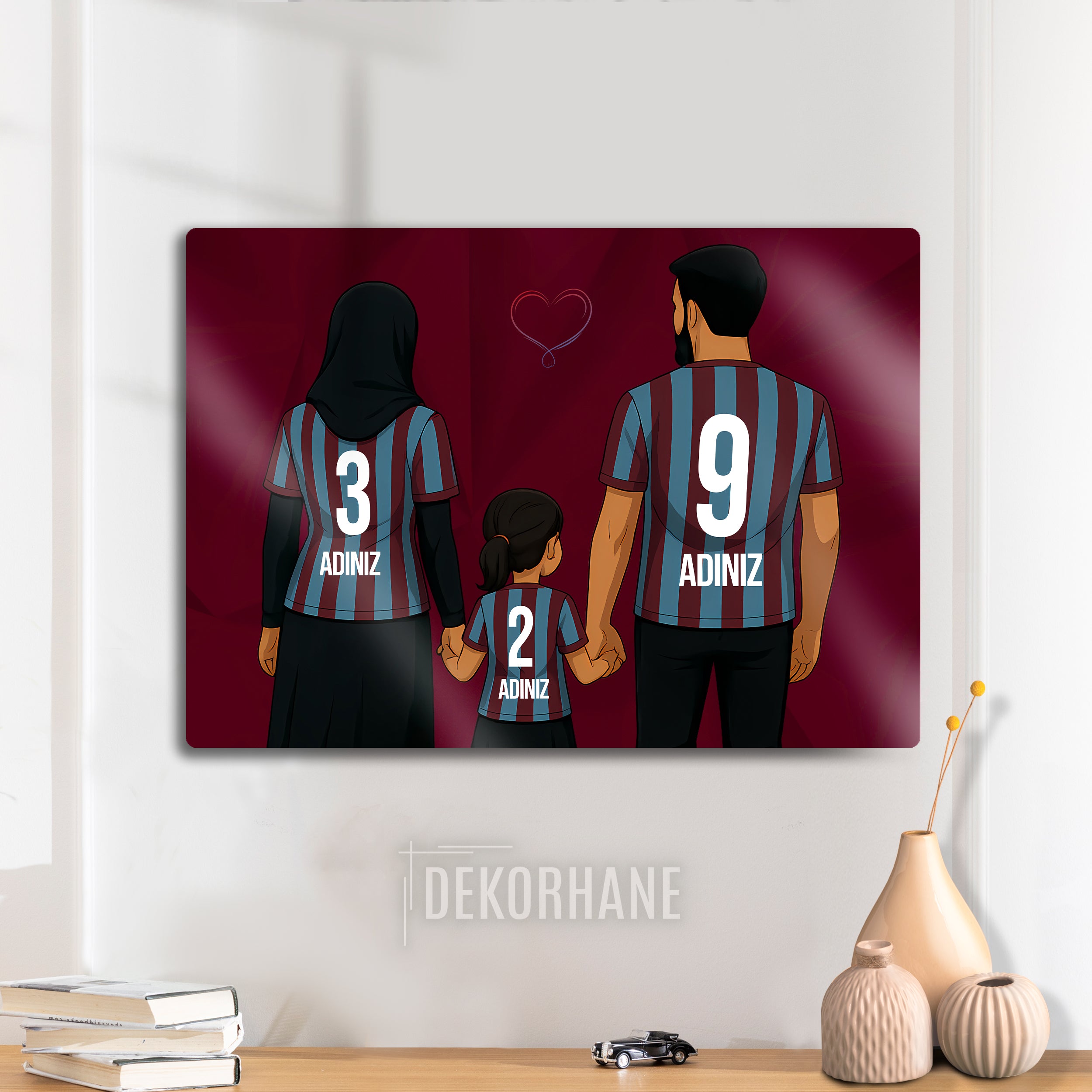 Trabzonspor Aile Baba, Türbanlı Anne Kız Çocuk - Kişiselleştirilebilir Metal Tablo