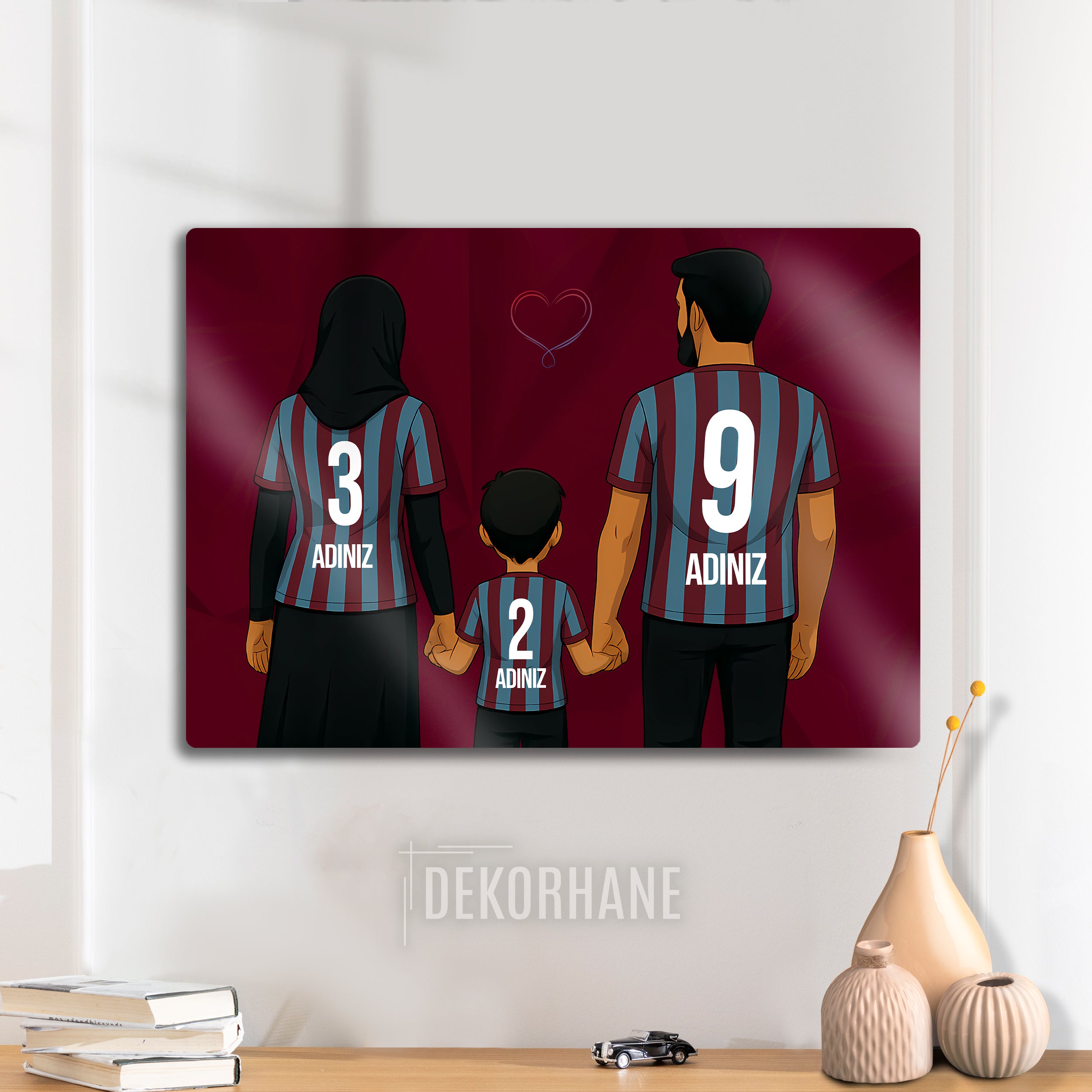 Trabzonspor Aile Baba, Türbanlı Anne Erkek Çocuk - Kişiselleştirilebilir Metal Tablo