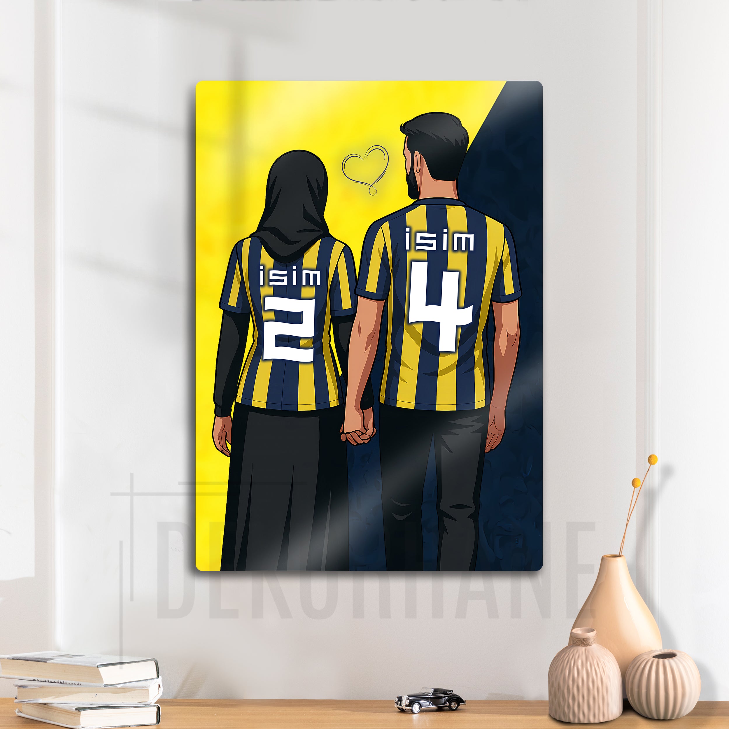 Fenerbahçe Sevgili Erkek Kadın Türbanlı - Kişiselleştirilebilir Metal Tablo