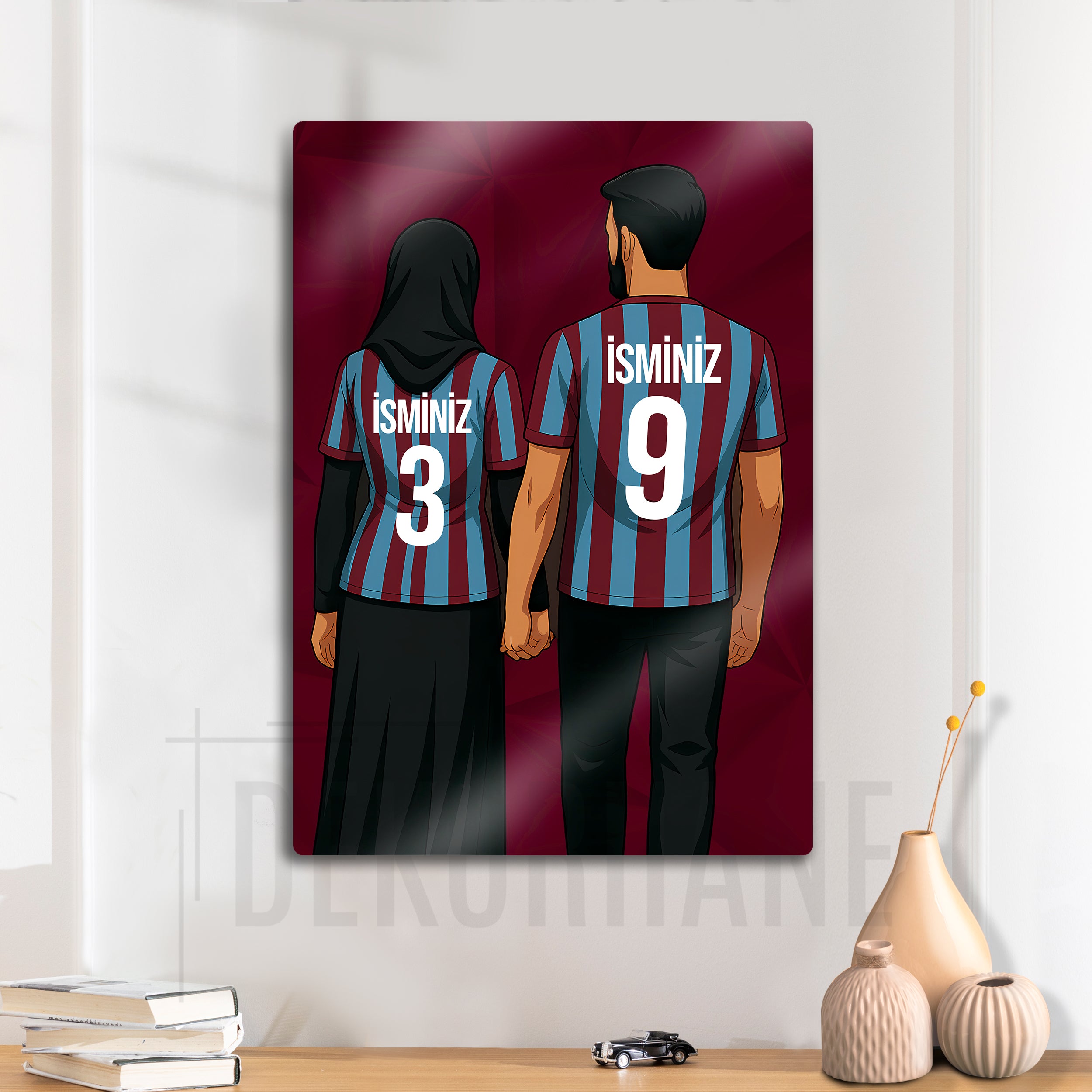 Trabzonspor Sevgili Erkek Kadın Türbanlı - Kişiselleştirilebilir Metal Tablo