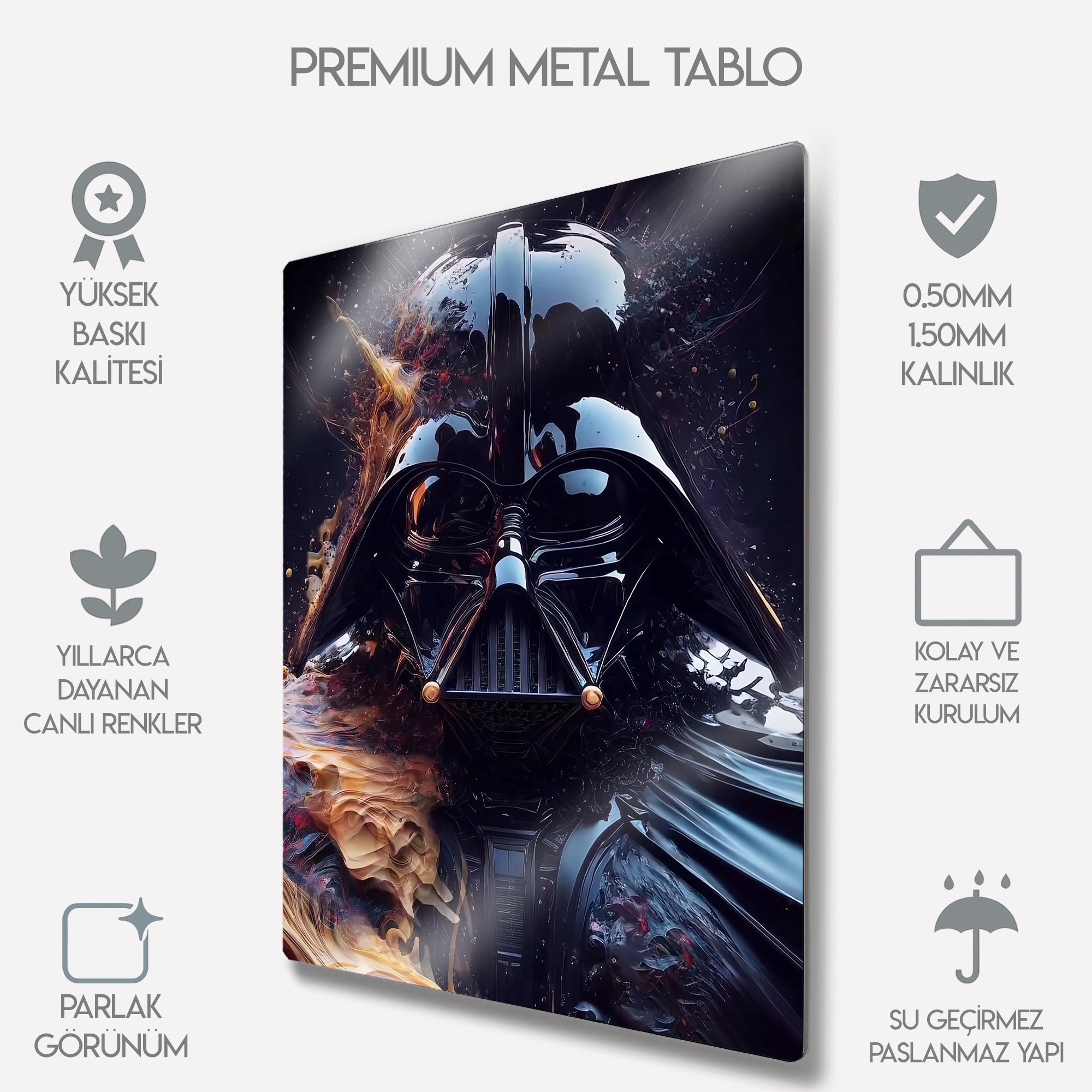 Darth Vader Tasarım Siyah Metal Duvar Tablosu