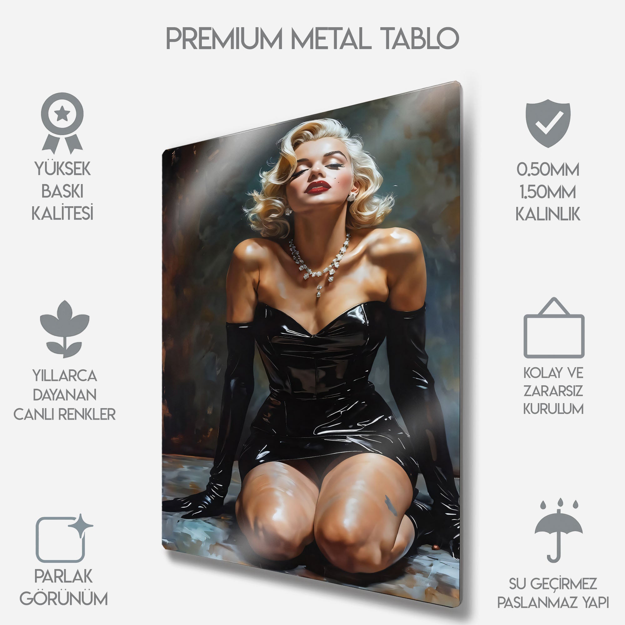 Marilyn Monroe Siyah Elbise - Metal Tablo